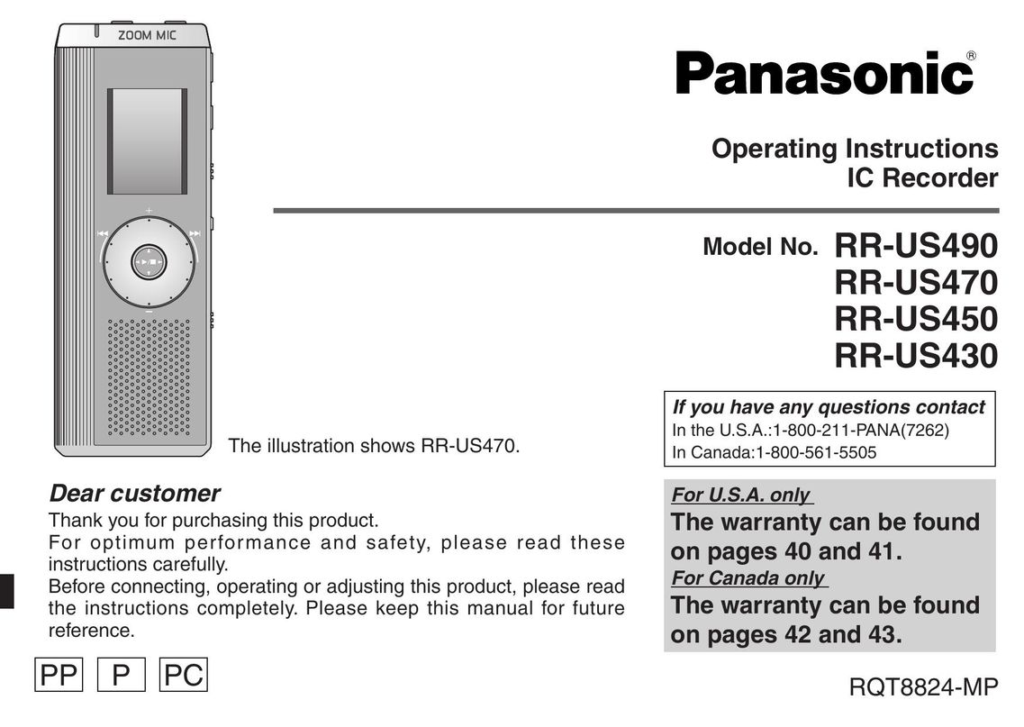 Technics RR-US430 Microcassette Recorder User Manual