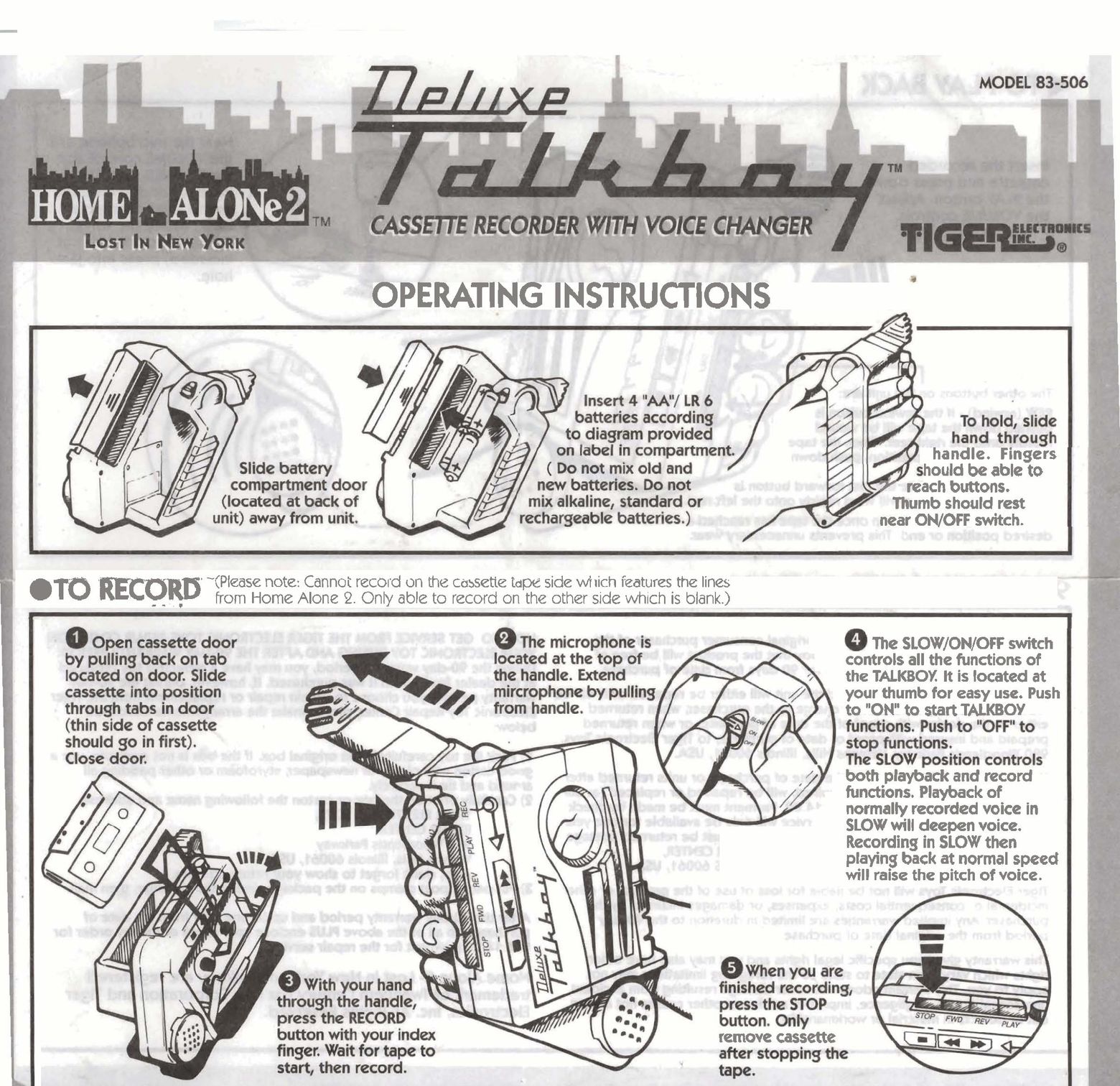 Tiger 83-506 Microcassette Recorder User Manual