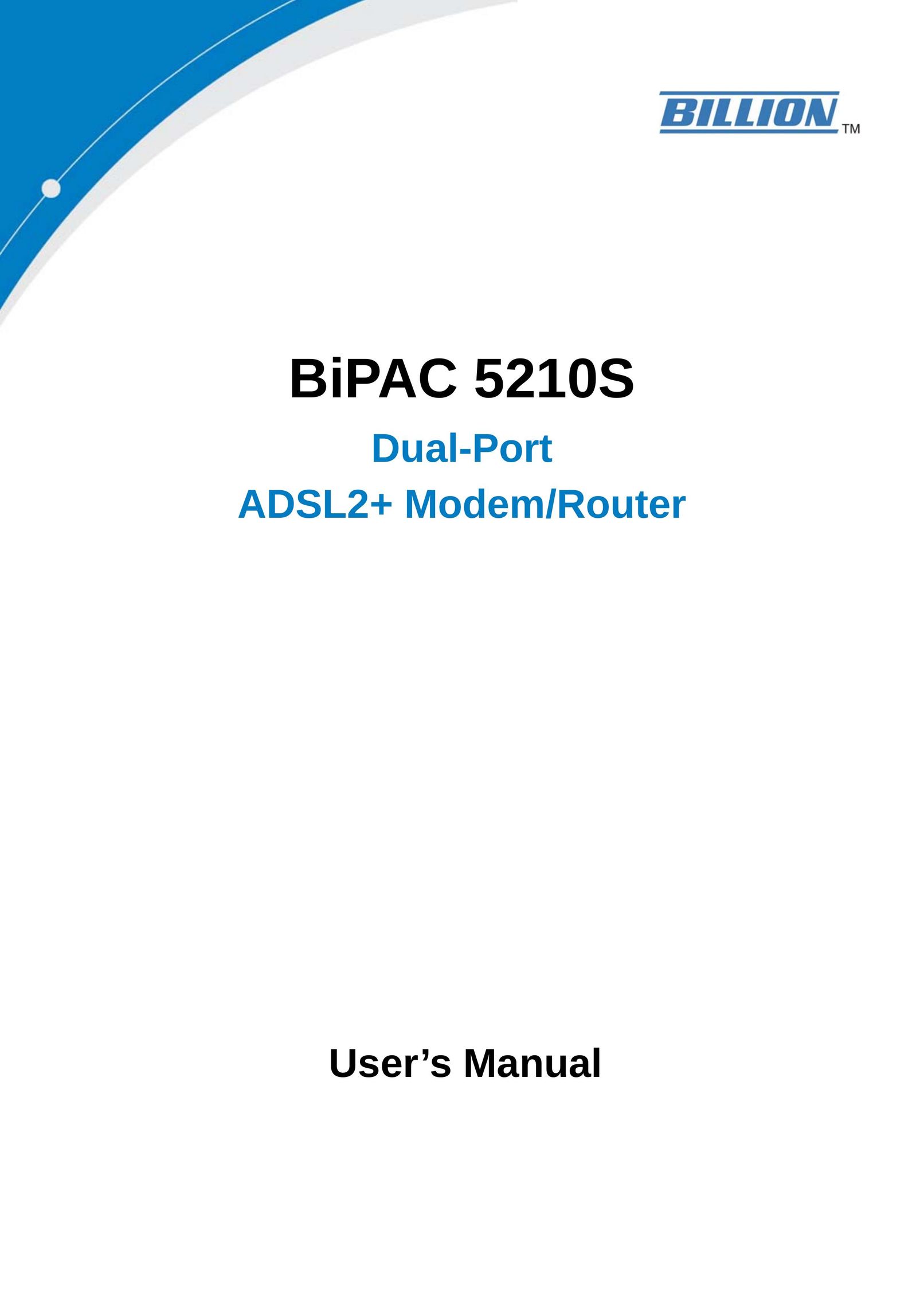 Billion Electric Company Dual-Port ADSL2+ Modem/Router Modem User Manual