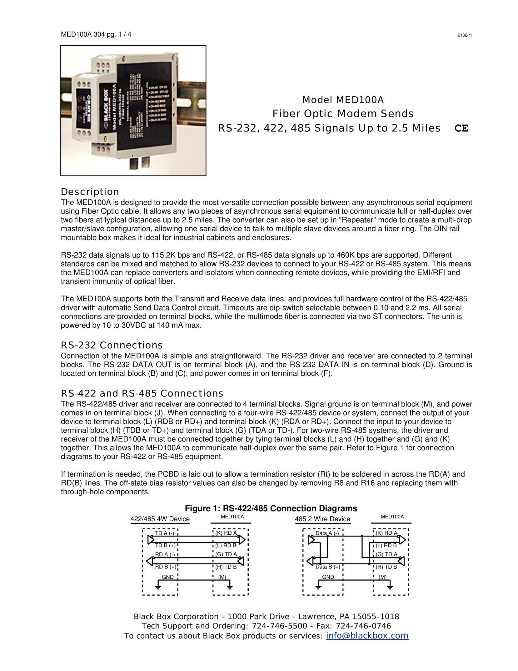 Black Box Fiber Optic Modem Modem User Manual