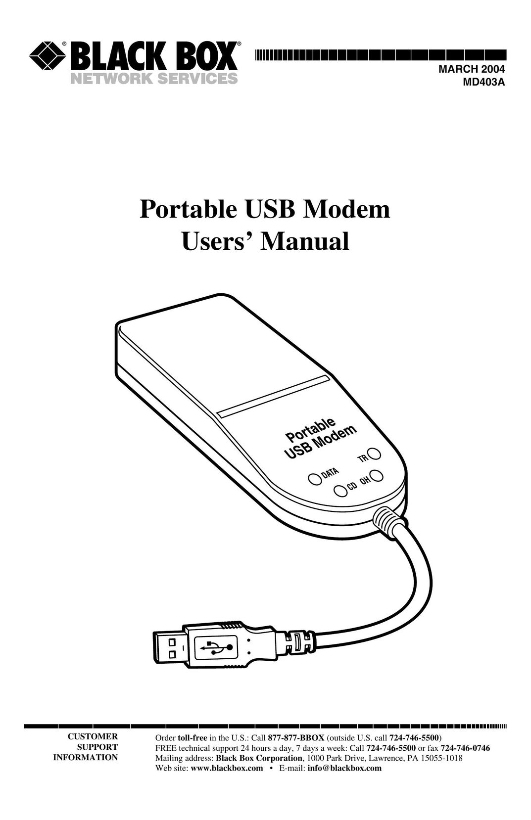 Black Box MD403A Modem User Manual