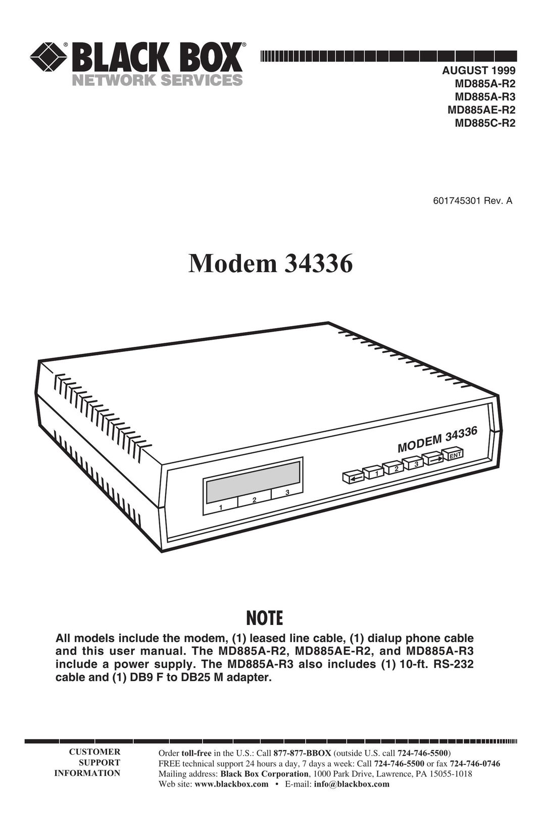 Black Box MD885A-R3 Modem User Manual