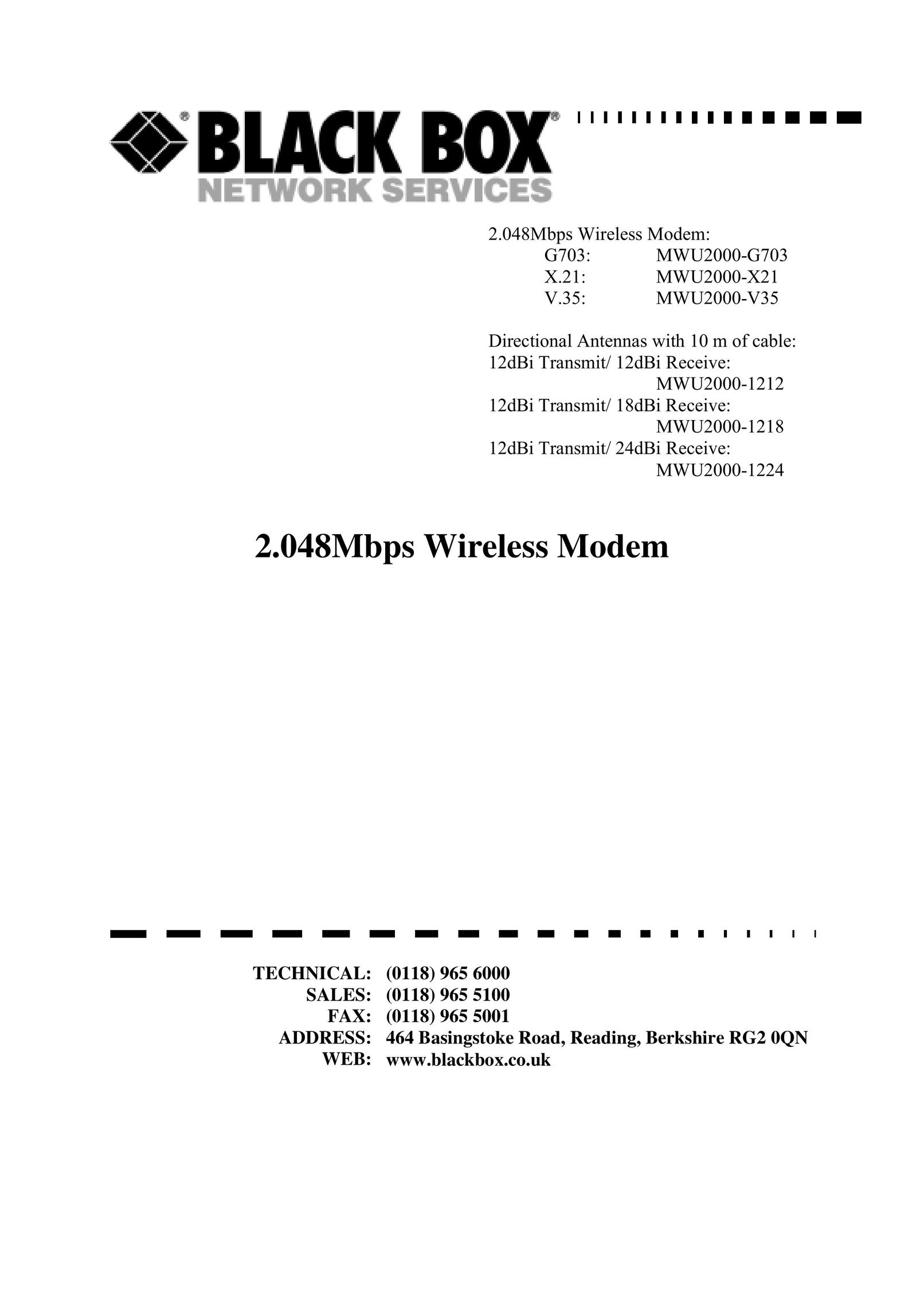 Black Box MWU2000-V35 Modem User Manual