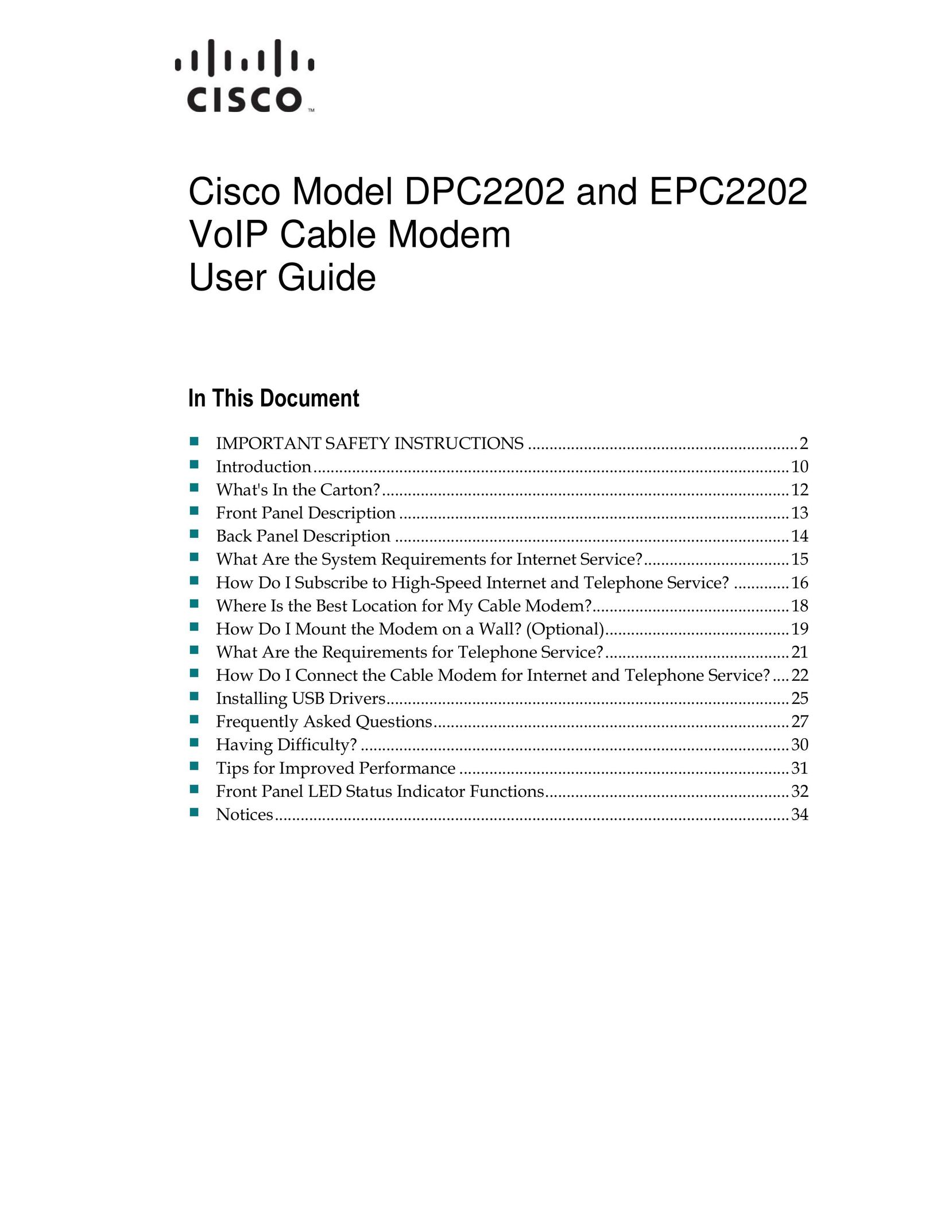 Cisco Systems DPC2202 Modem User Manual