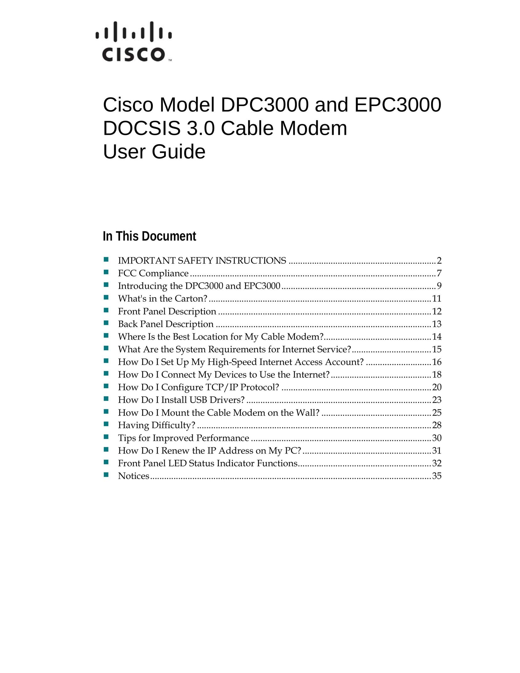 Cisco Systems DPC3000 Modem User Manual