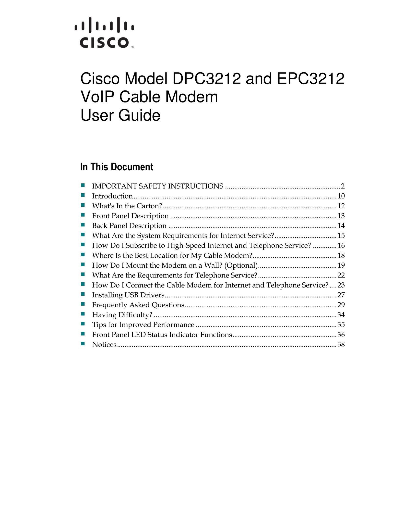 Cisco Systems DPC3212 Modem User Manual