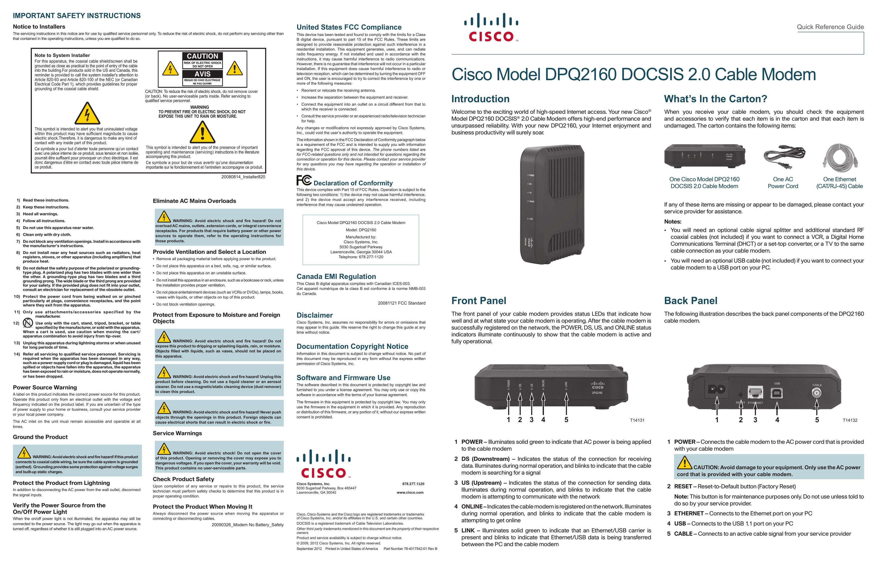 Cisco Systems EPC3925 Modem User Manual
