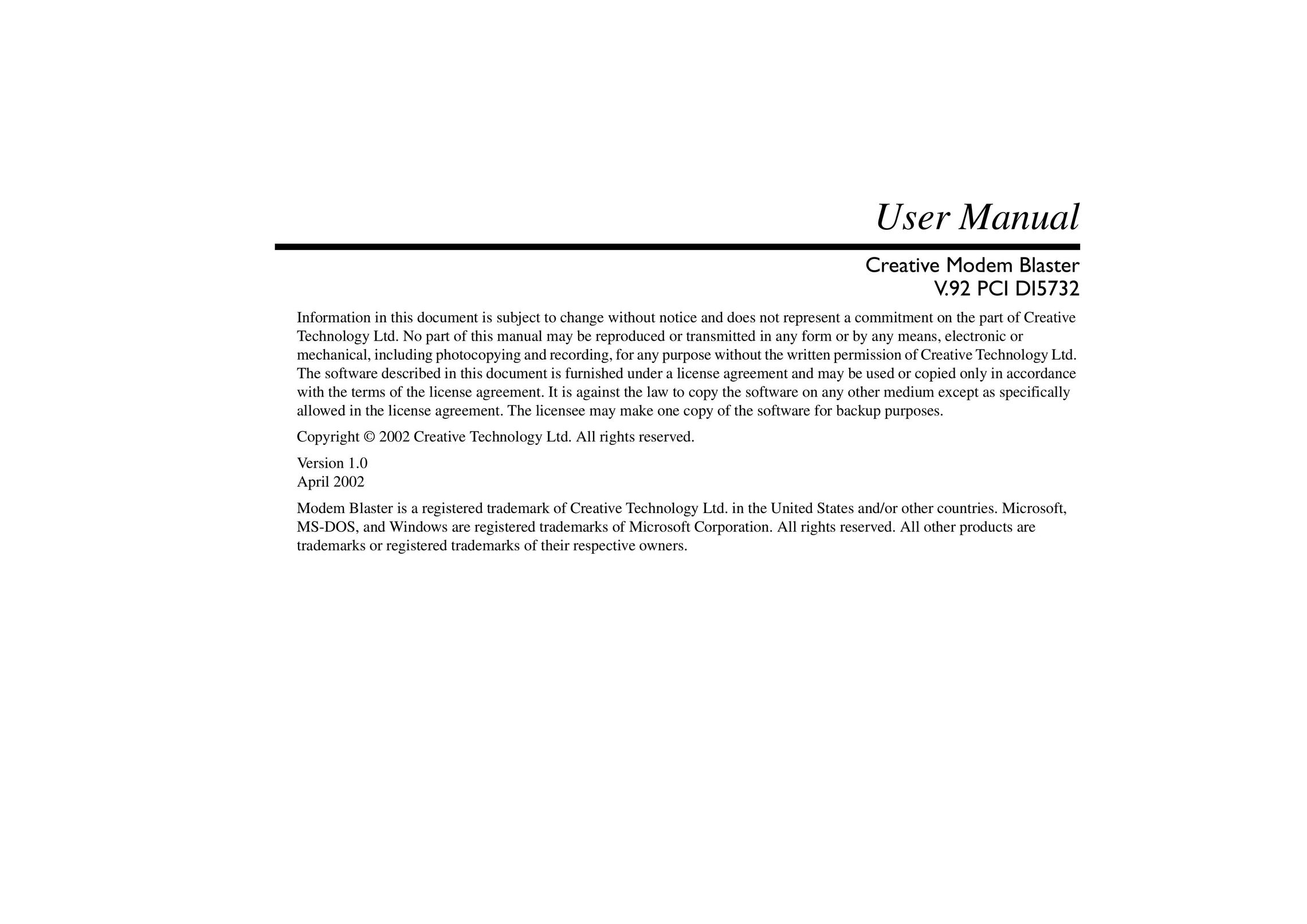 Creative DI5732 Modem User Manual