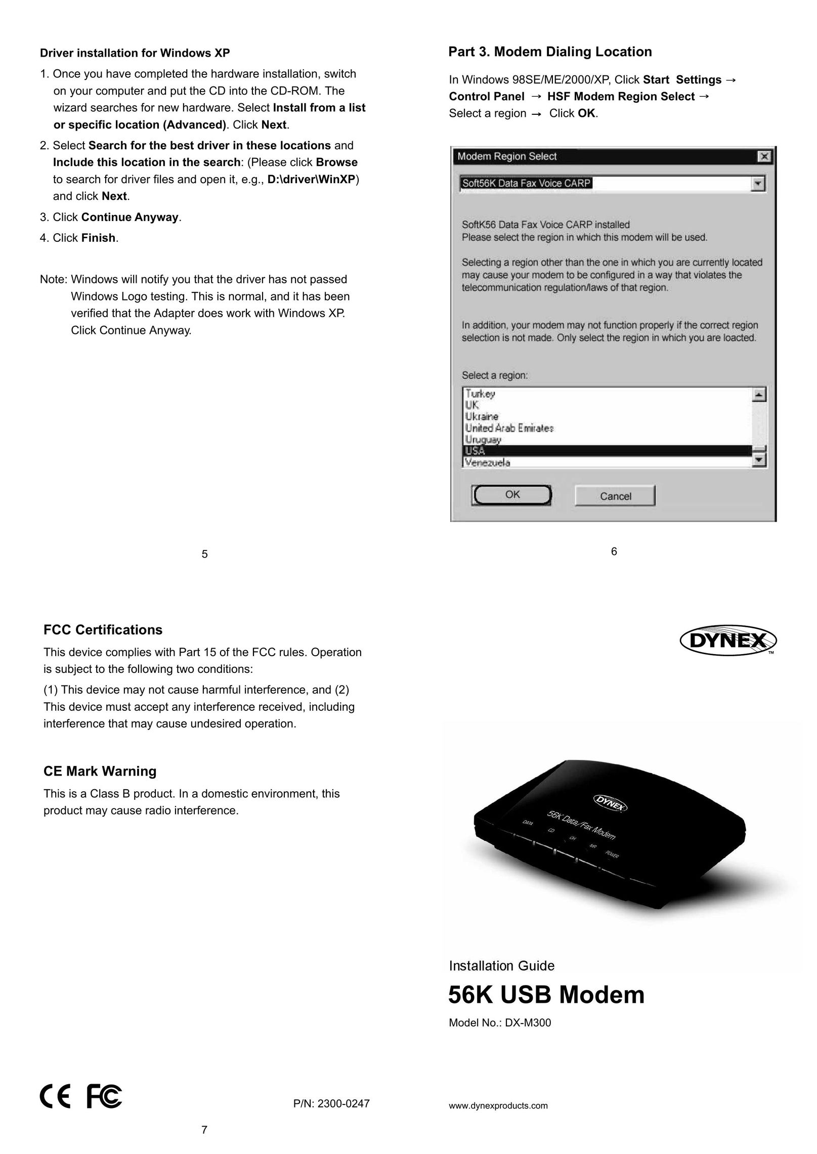 Dynex DX-M300 Modem User Manual