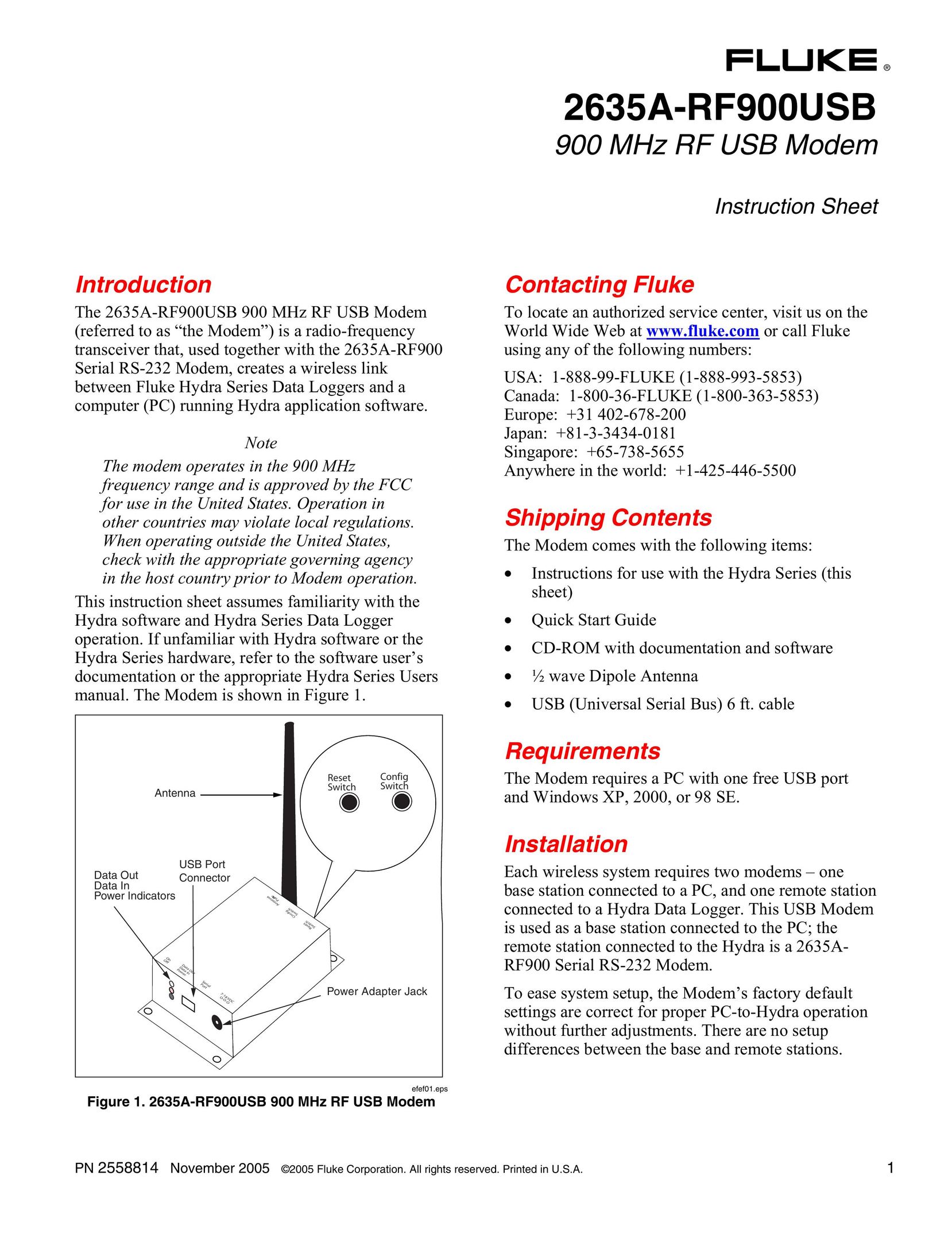 Fluke 2635A-RF900USB Modem User Manual