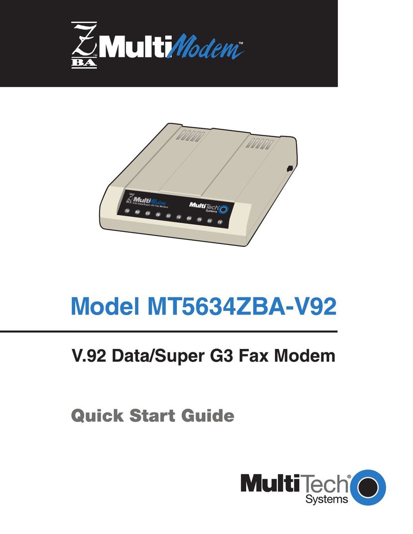 Multitech MT5634ZBA-V92 Modem User Manual