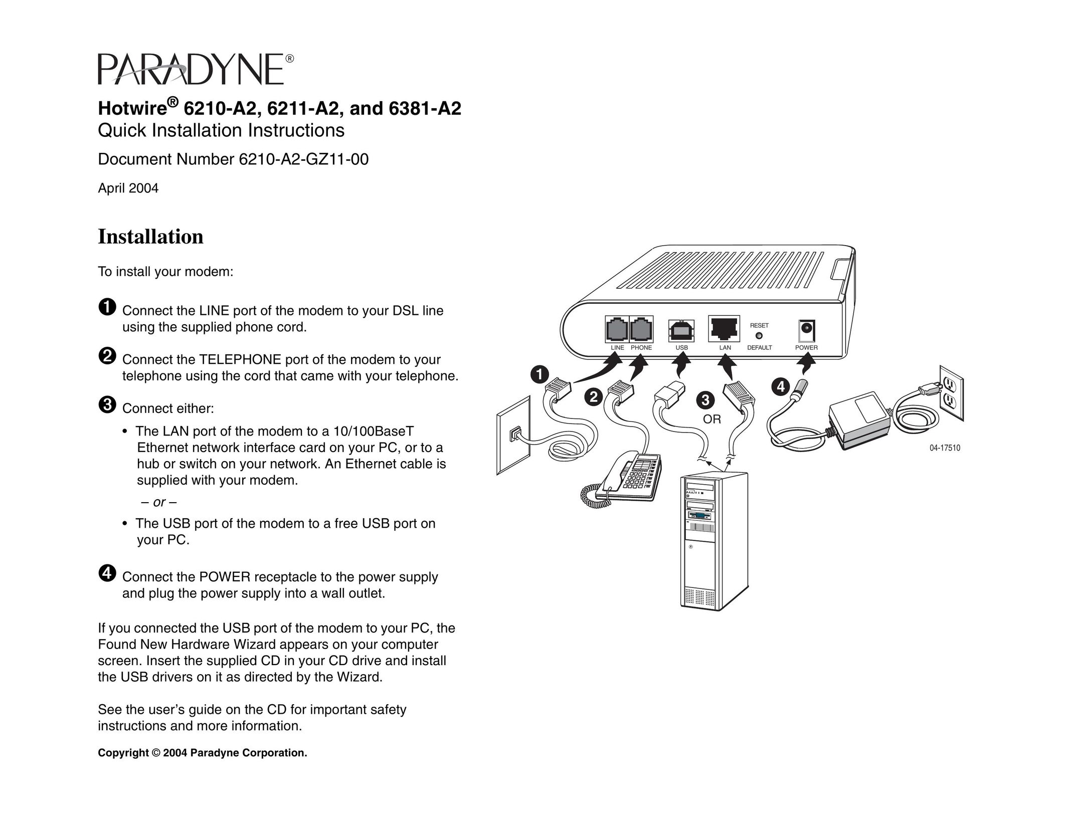 Paradyne 6211-A2 Modem User Manual