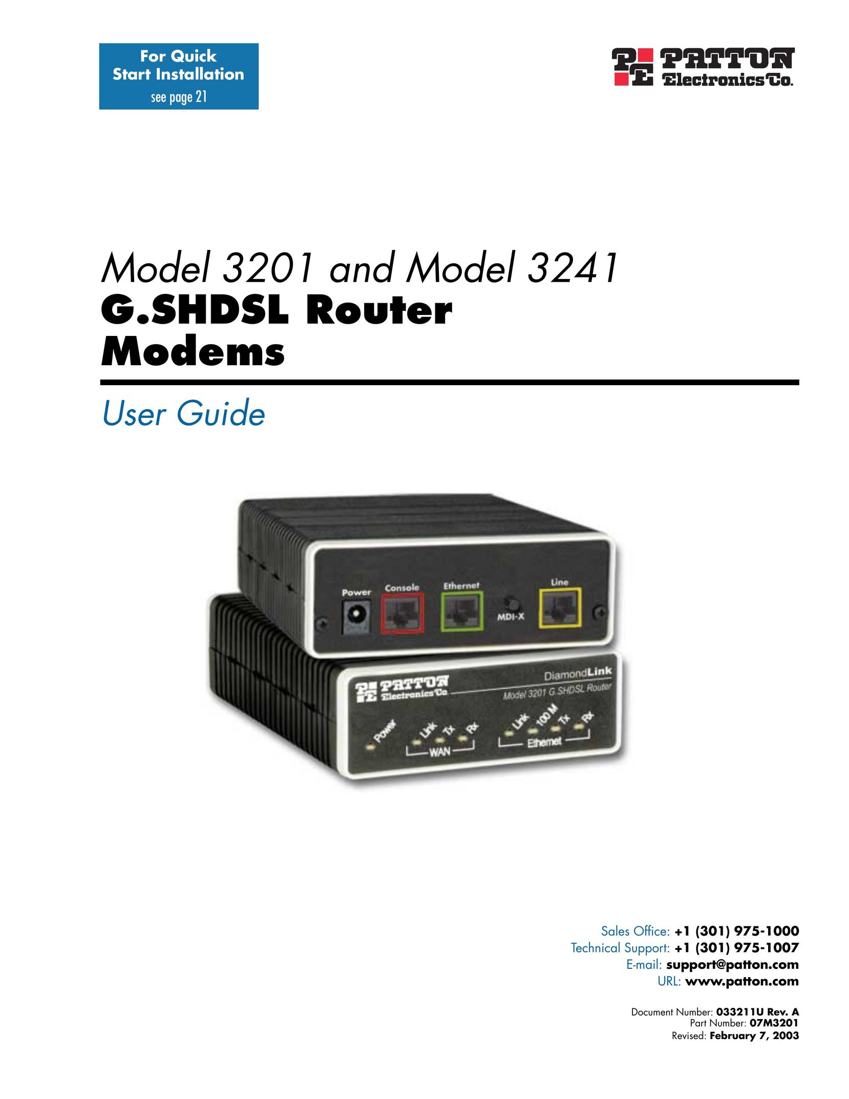 Patton electronic 3241 Modem User Manual
