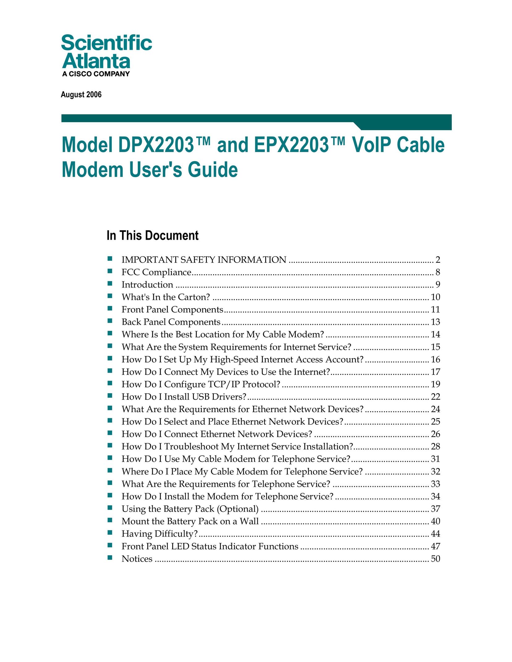 Scientific Atlanta EPX2203TM Modem User Manual