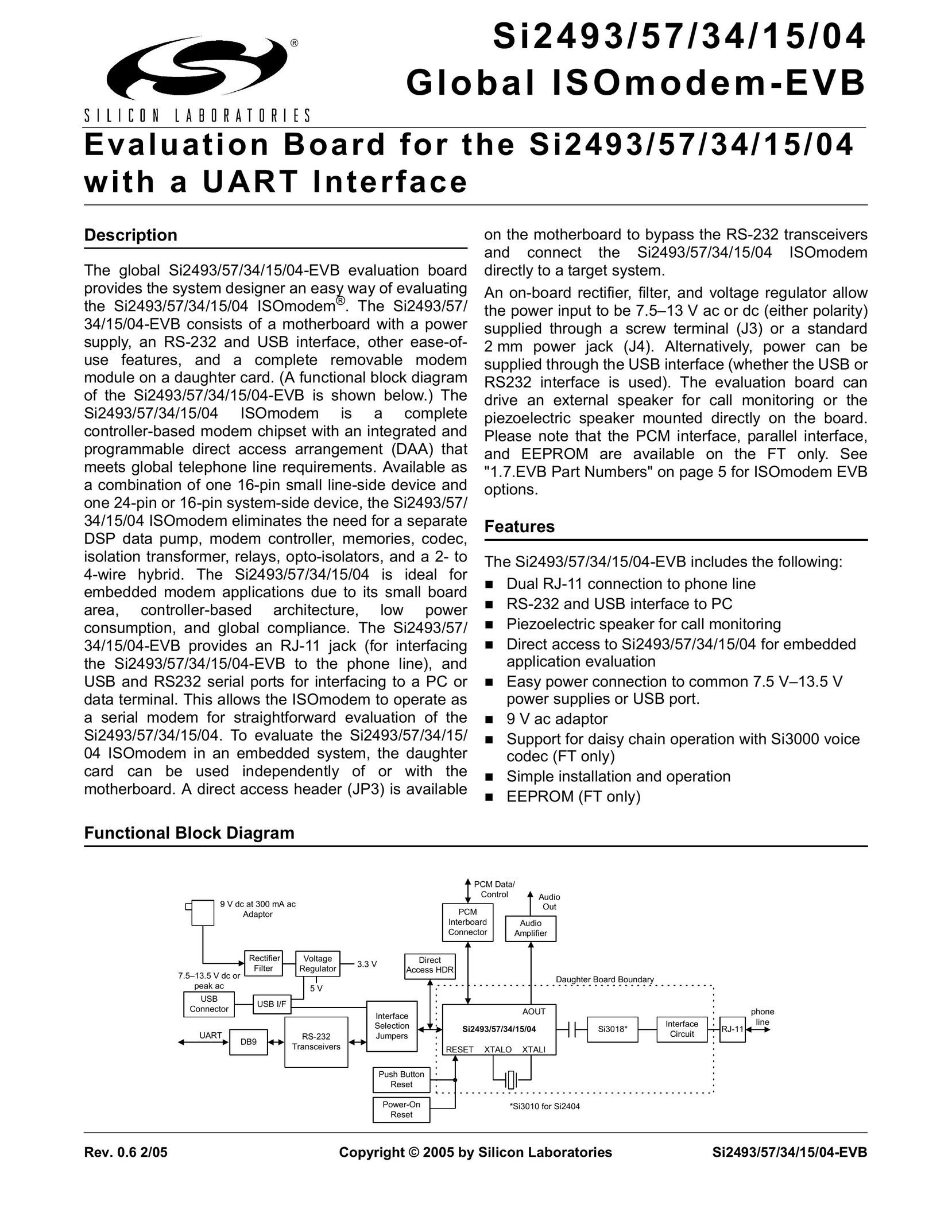 Silicon Laboratories SI2493/57/34/15/04 Modem User Manual