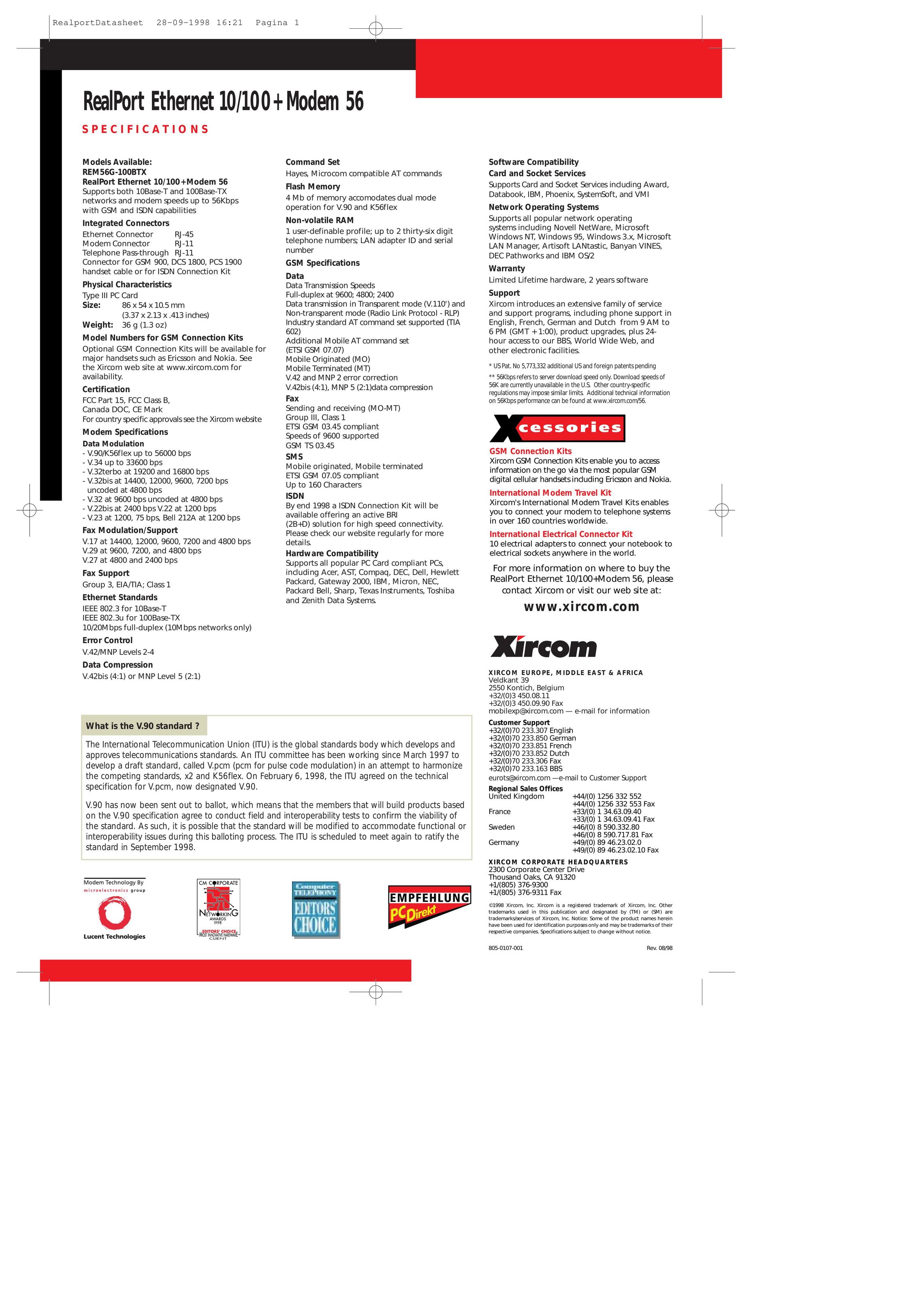Xircom REM56G-100BTX Modem User Manual