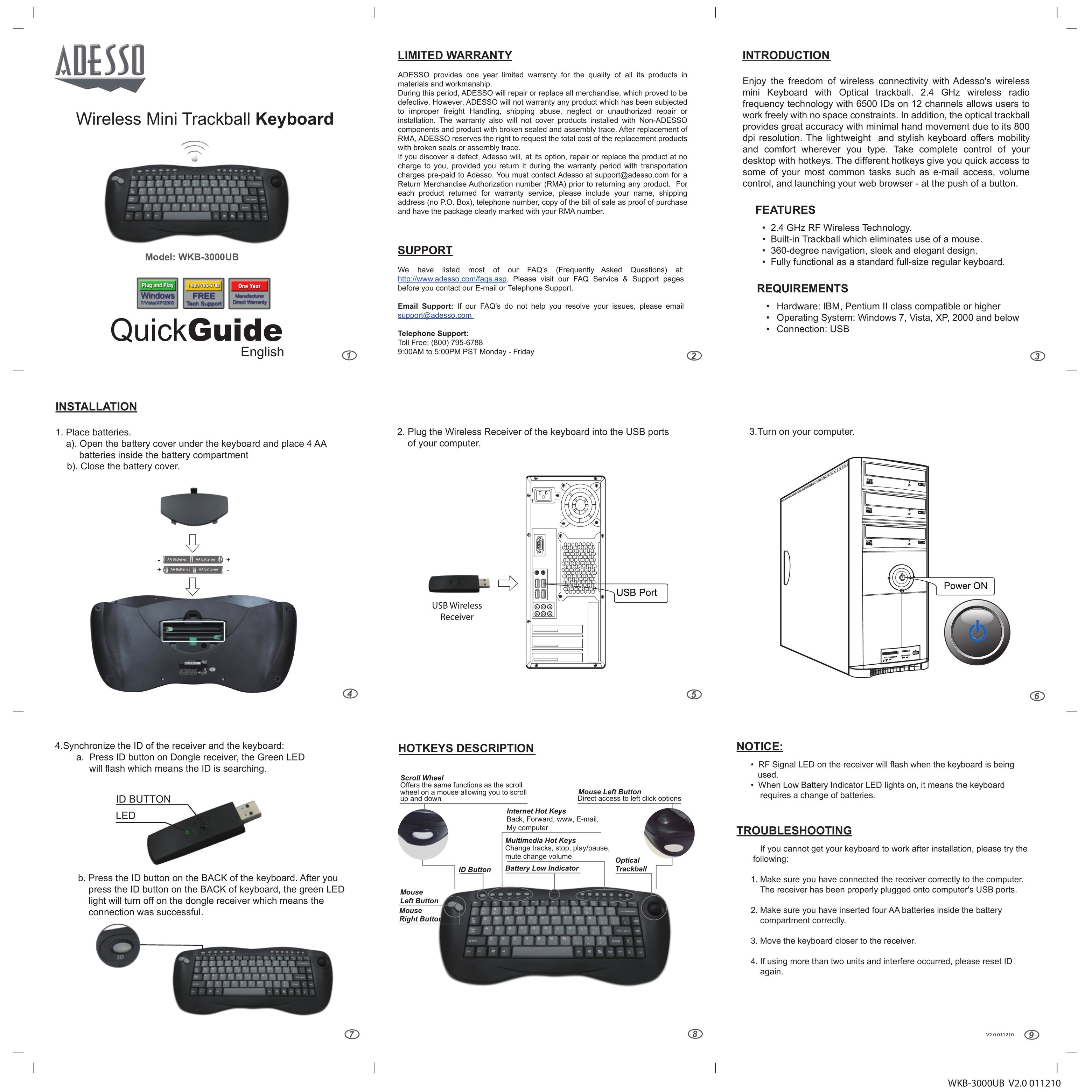 Adesso WKB-3000UB Mouse User Manual
