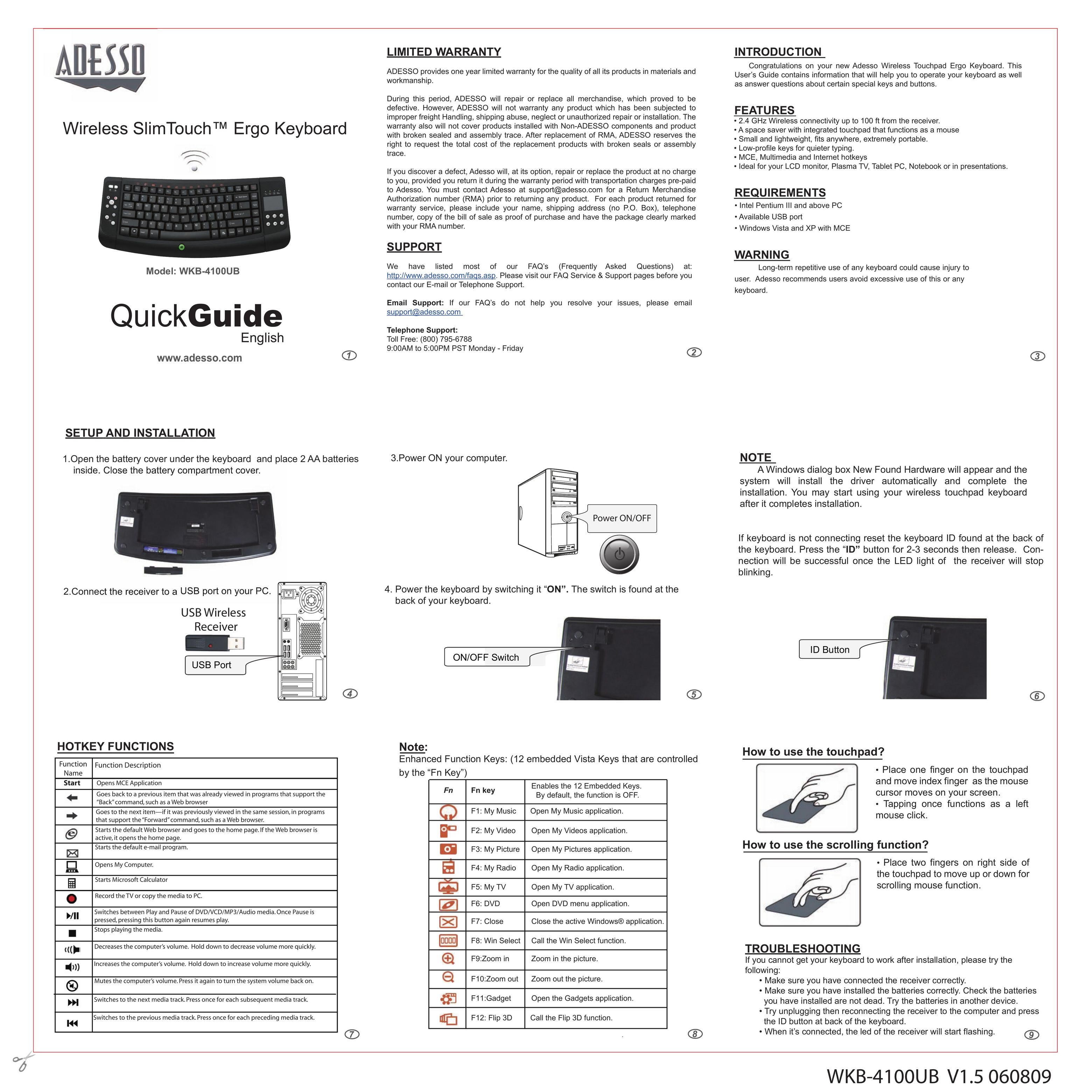 Adesso WKB-4100UB Mouse User Manual