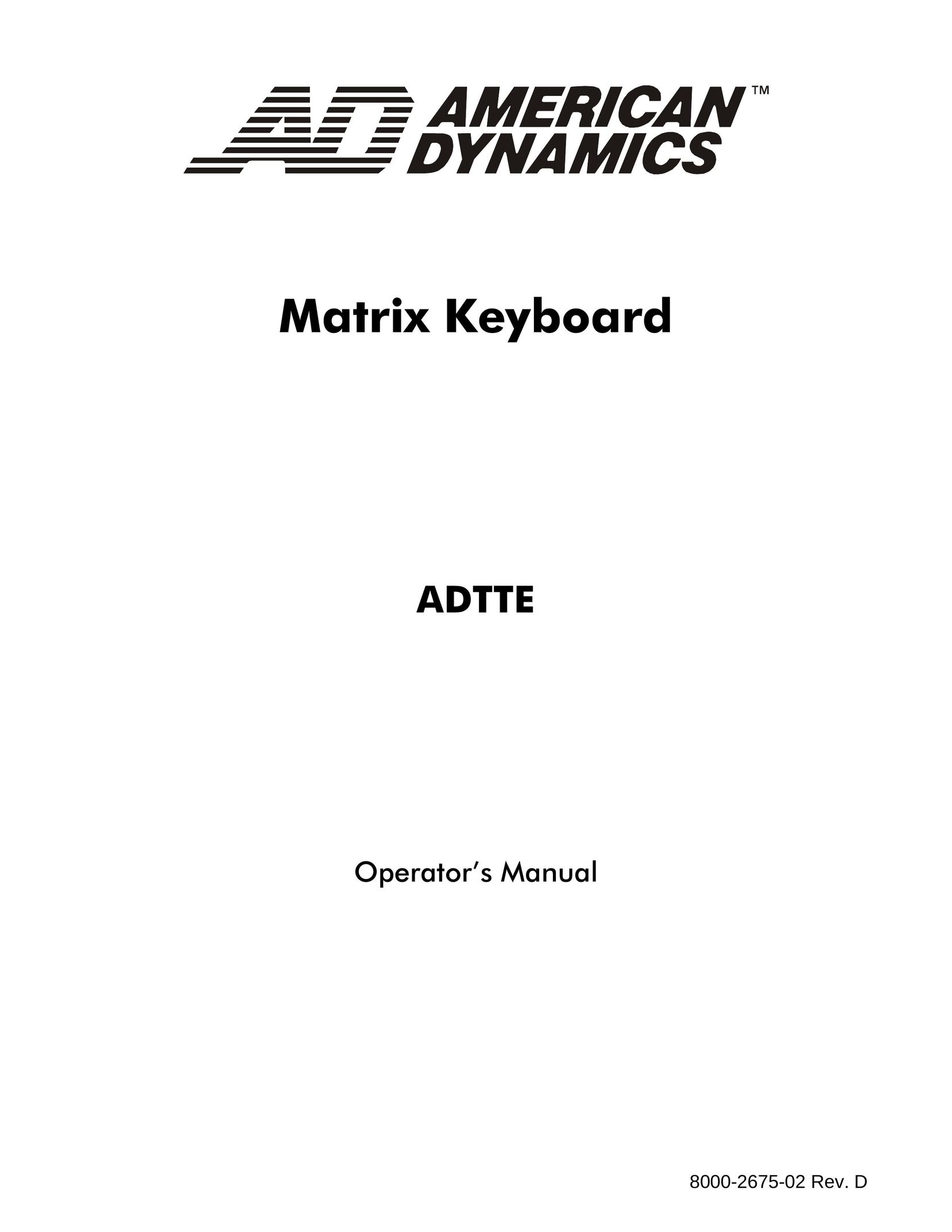 American Dynamics Matrix Keyboard Mouse User Manual