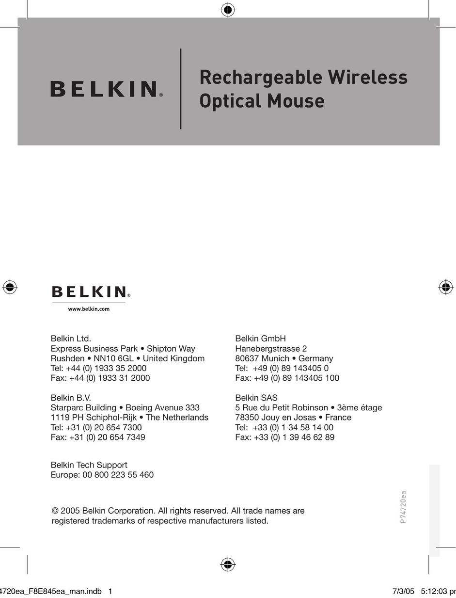 Belkin F8E845ea Mouse User Manual