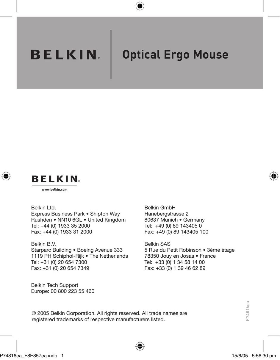 Belkin F8E857EA Mouse User Manual