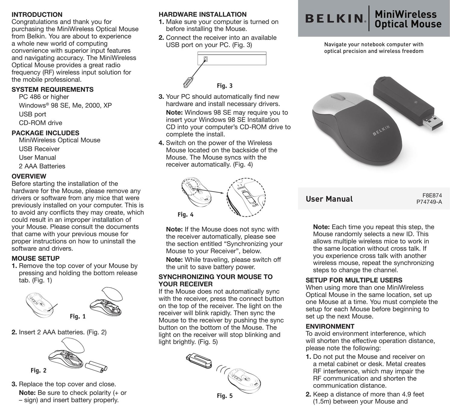 Belkin F8E874 Mouse User Manual