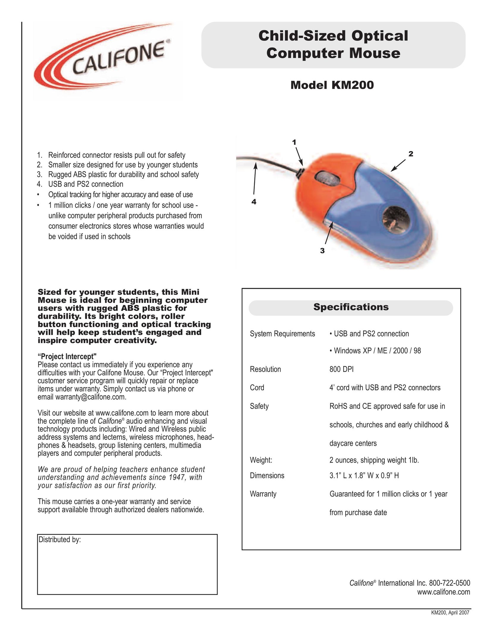 Califone KM200 Mouse User Manual