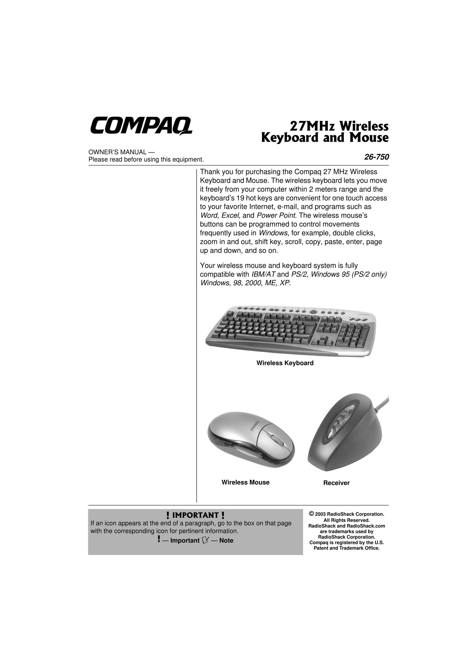 Compaq 27MHz Mouse User Manual