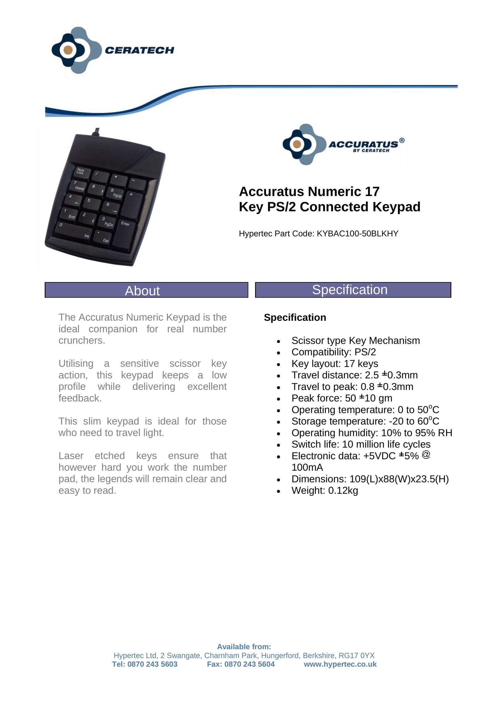 Hypertec KYBAC100-50BLKHY Mouse User Manual