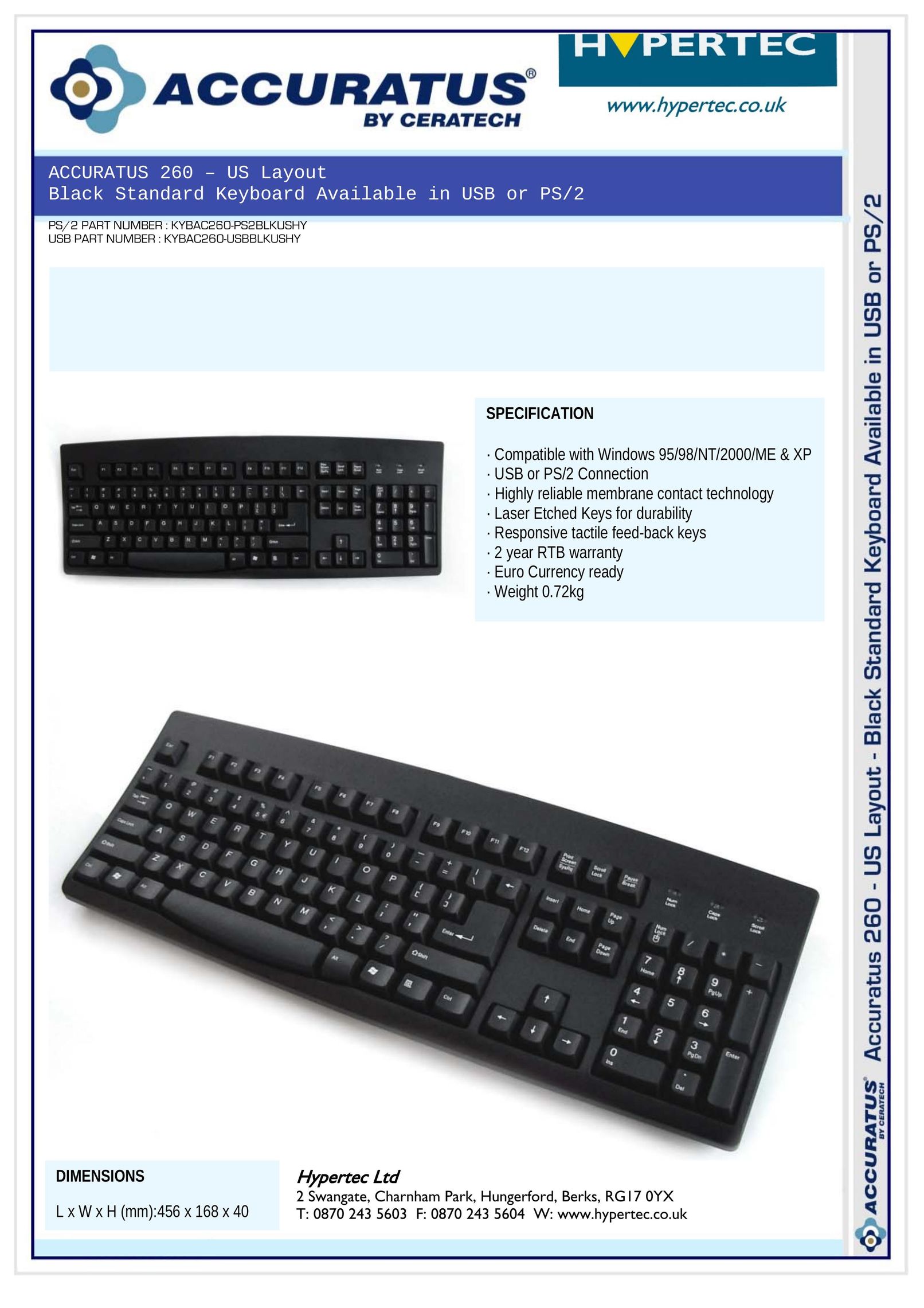 Hypertec KYBAC260-PS2BLKUSHY Mouse User Manual