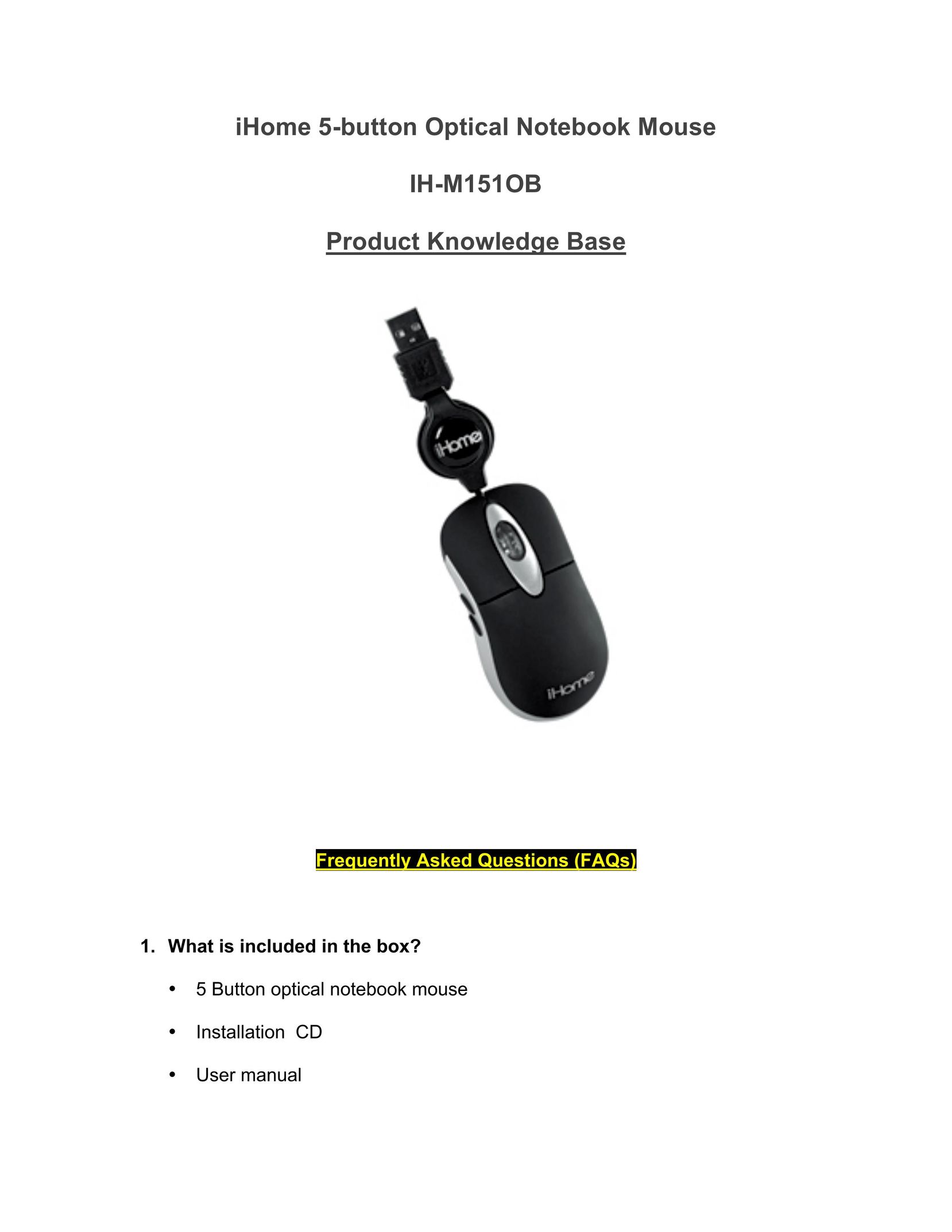 iHome IH-M151OB Mouse User Manual