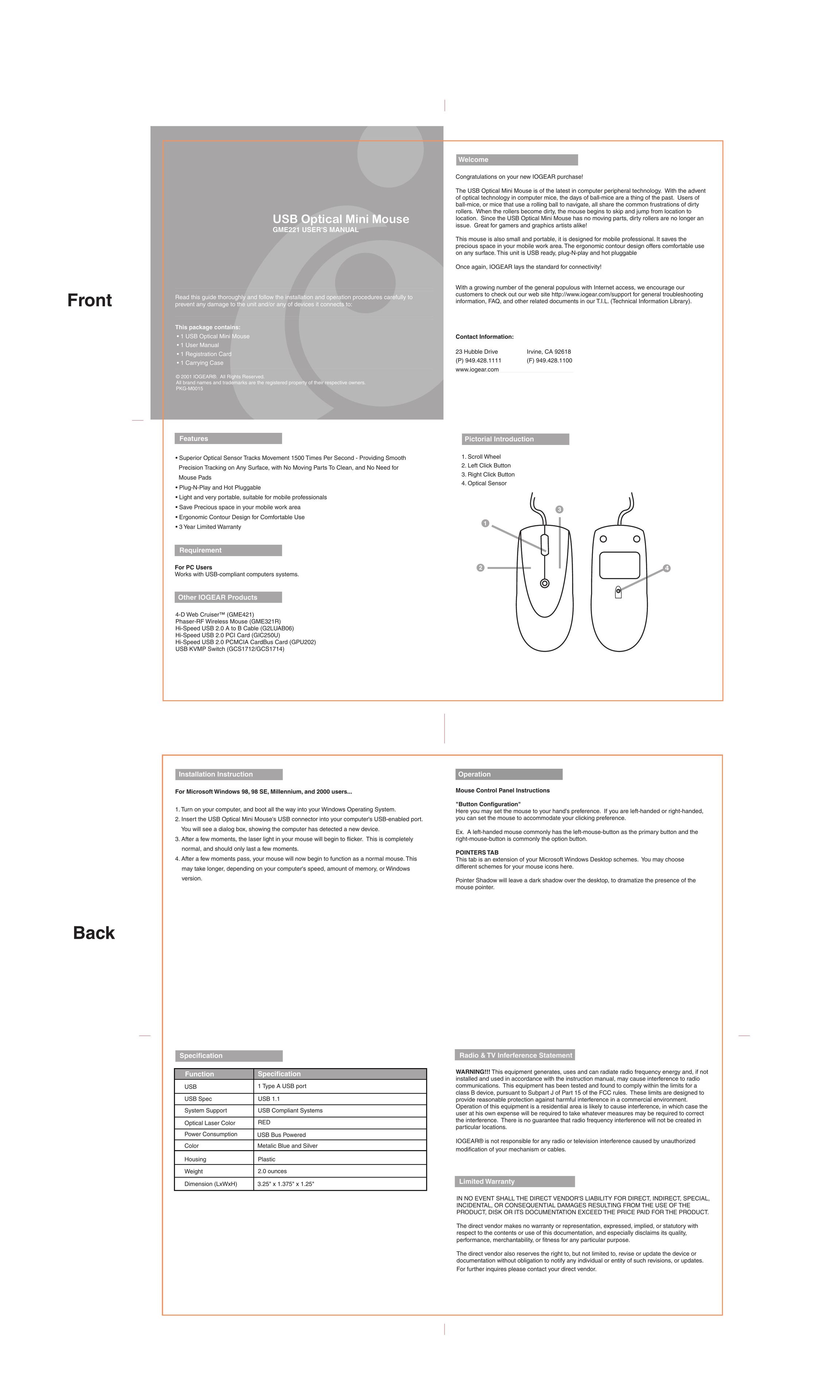IOGear GME221 Mouse User Manual