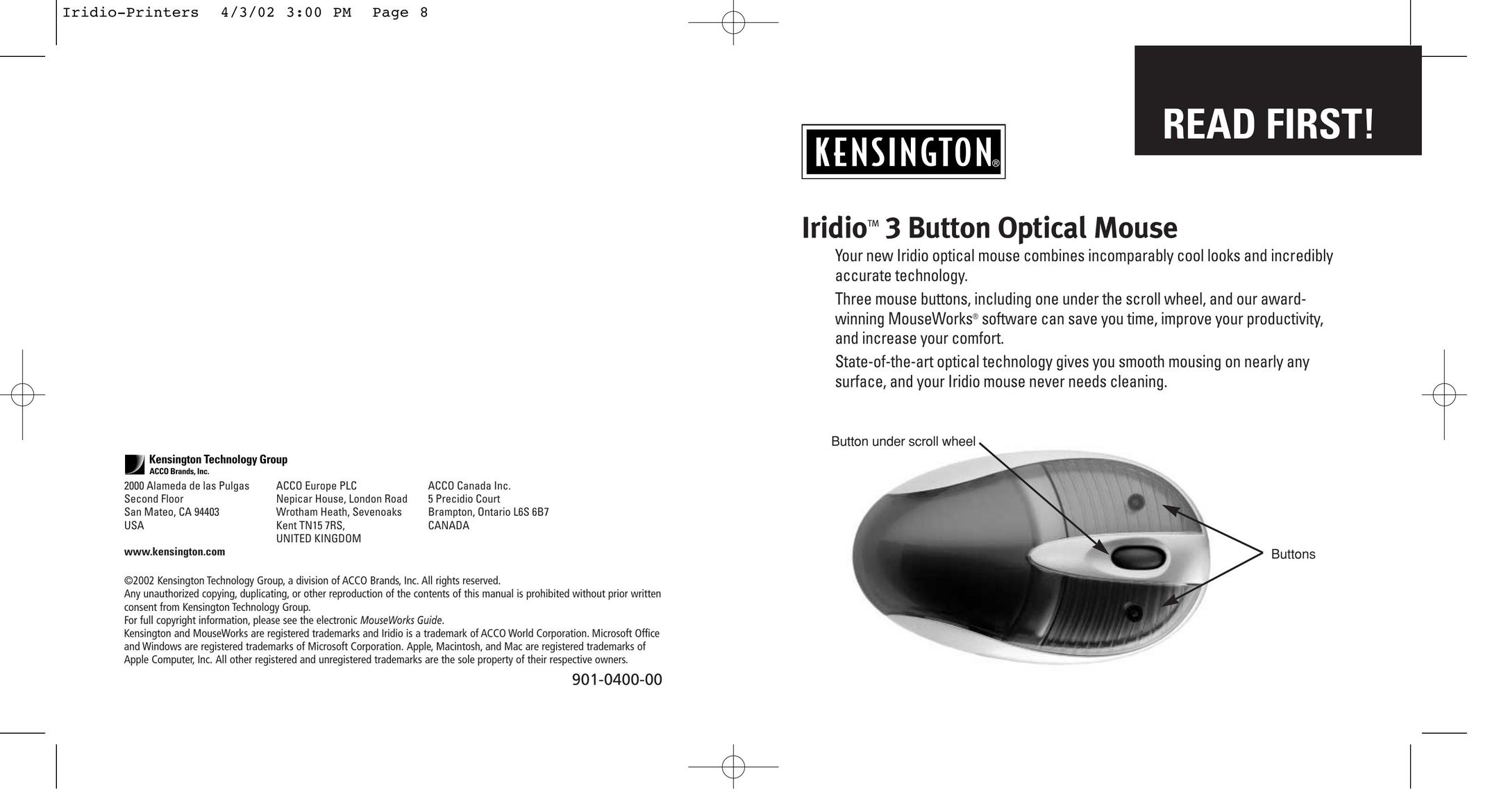 Kensington 3 Mouse User Manual