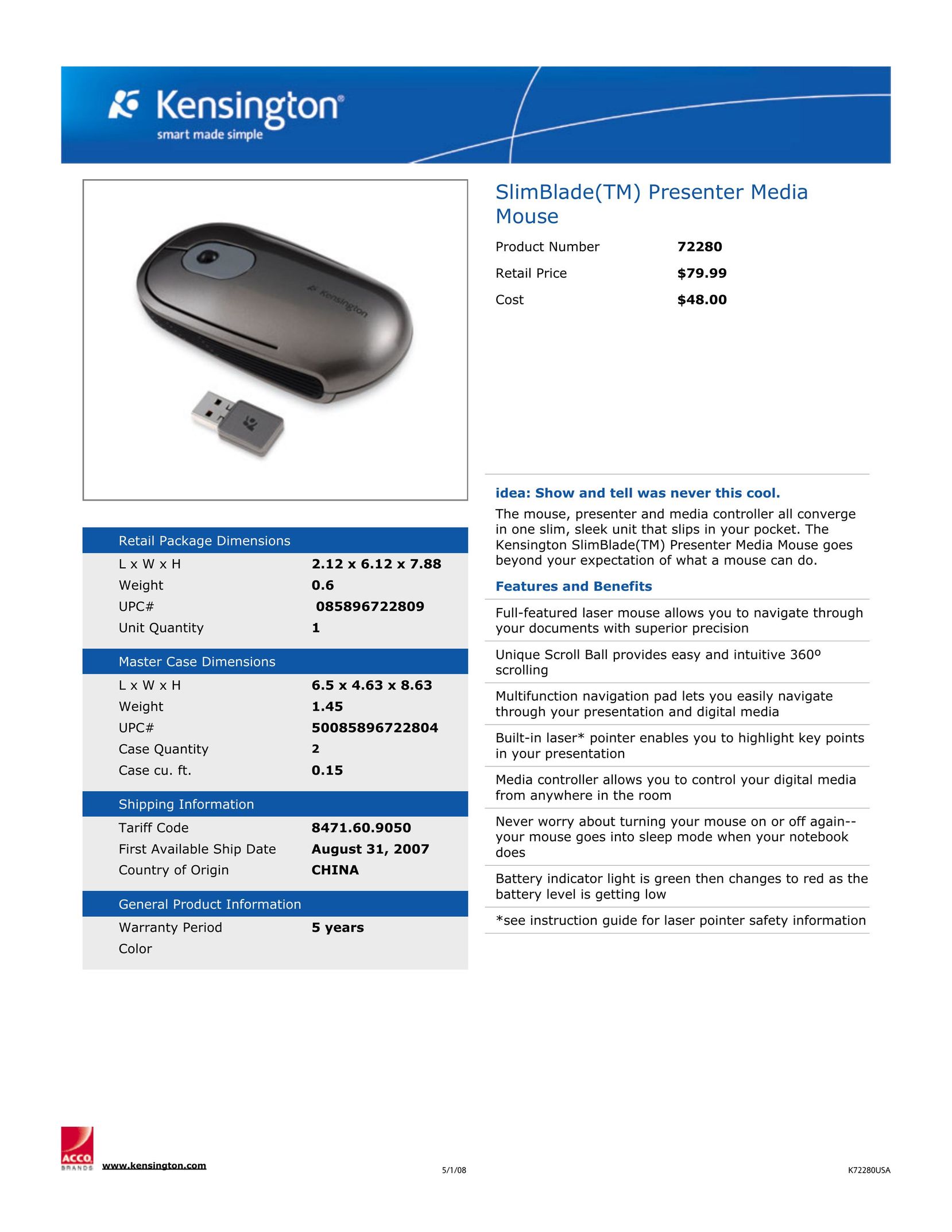 Kensington 72280 Mouse User Manual