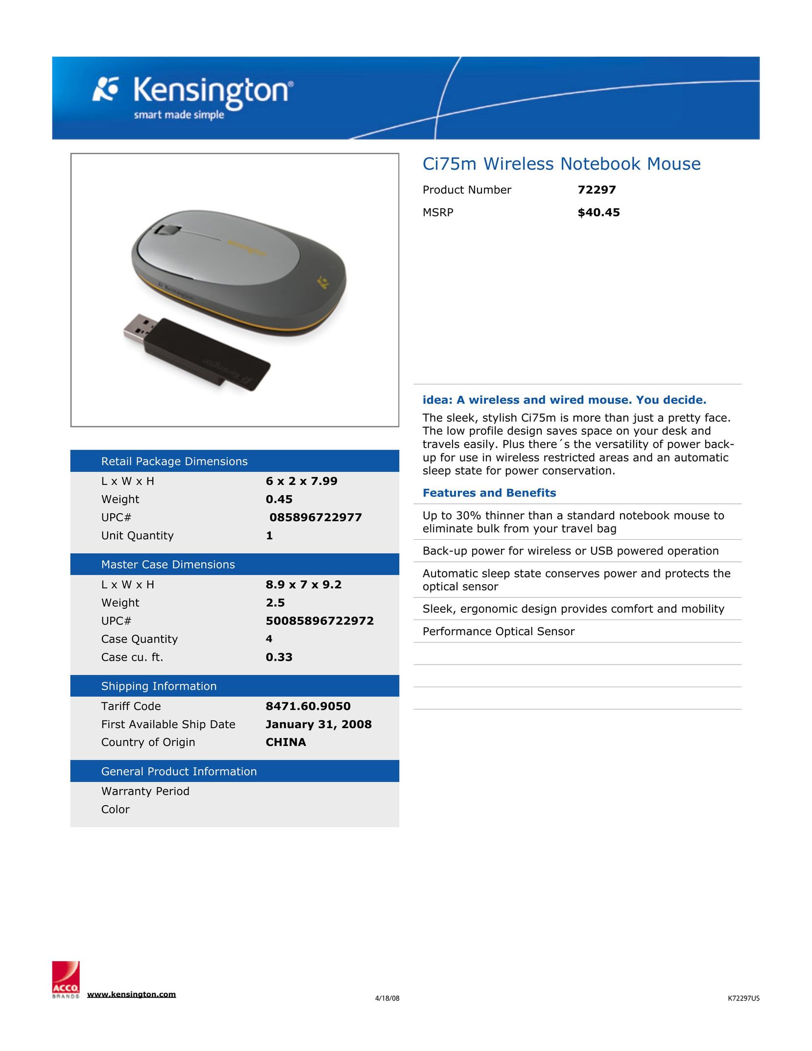 Kensington Ci75m Mouse User Manual