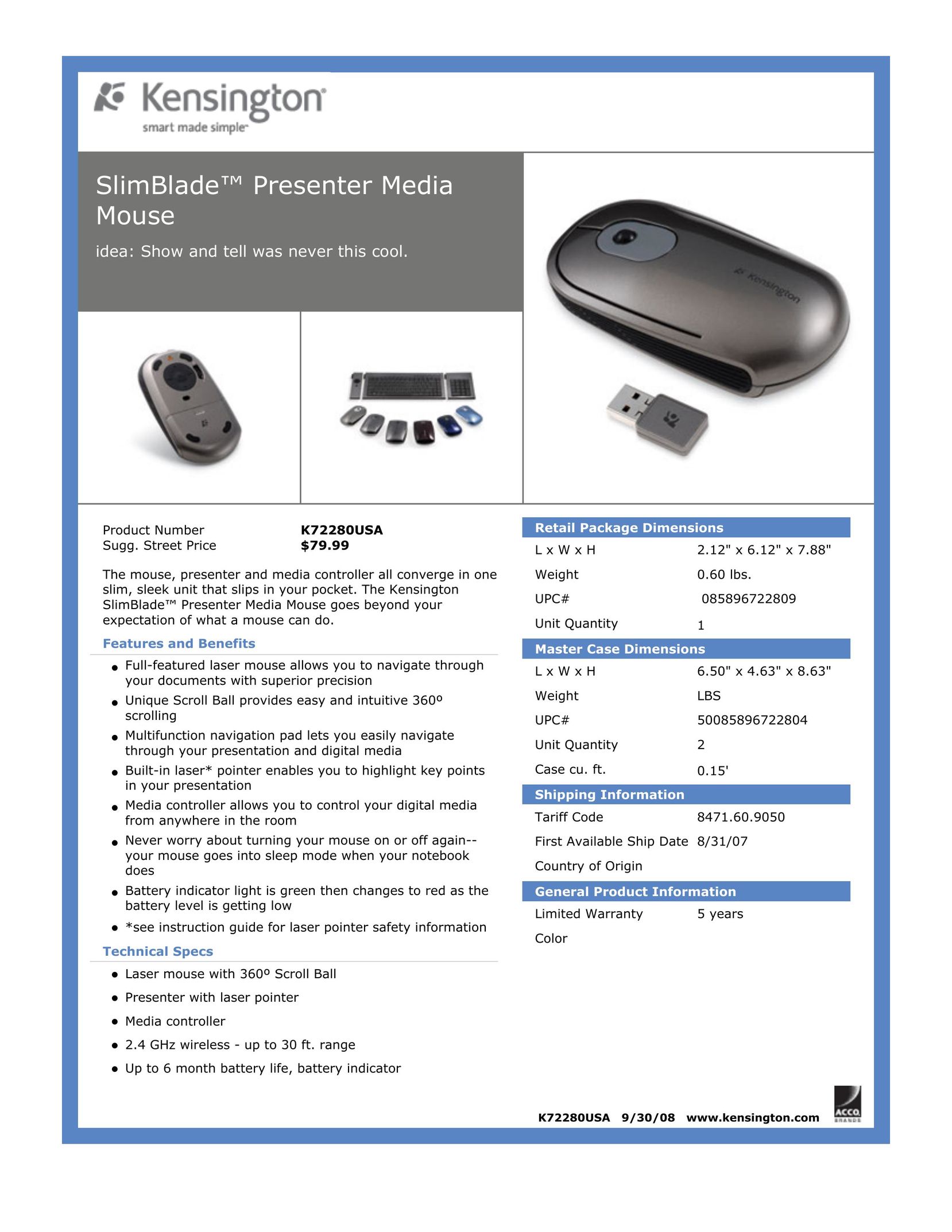 Kensington K72280USA Mouse User Manual