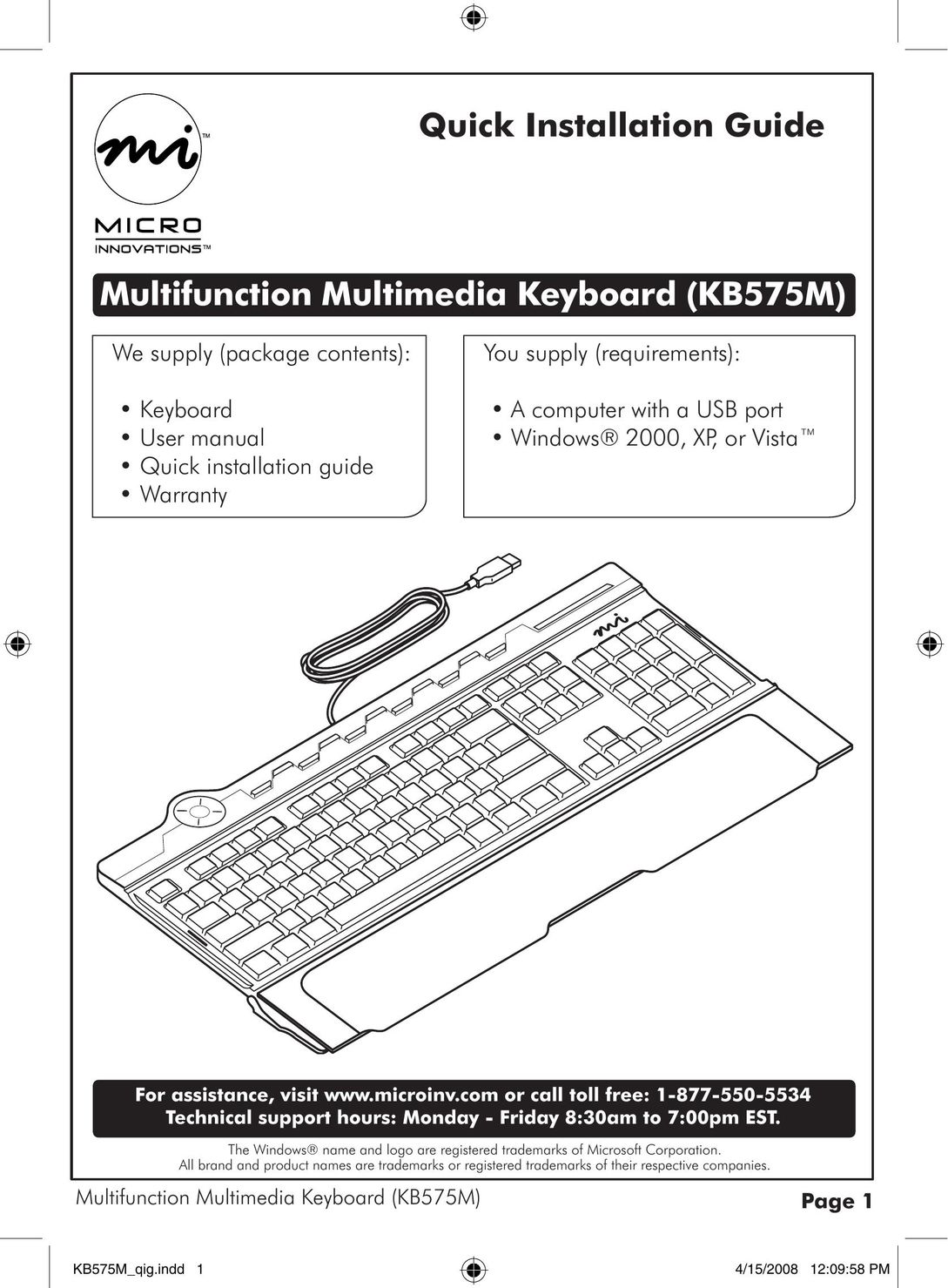 Micro Innovations KB575M Mouse User Manual