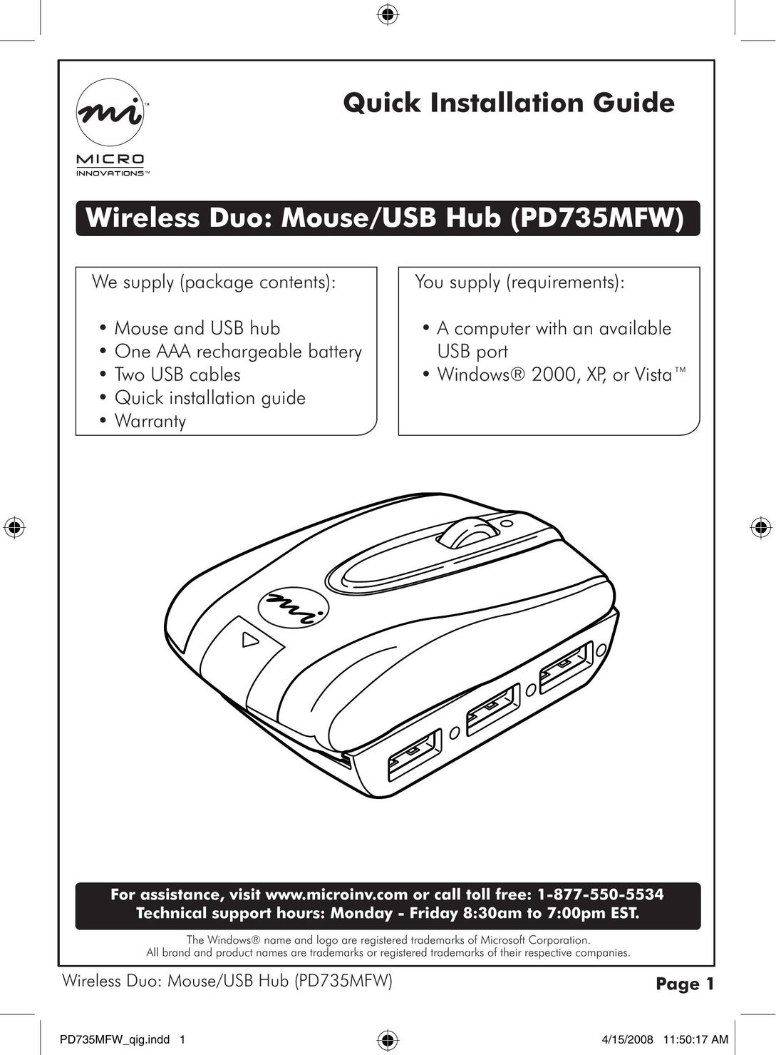 Micro Innovations PD735MFW Mouse User Manual
