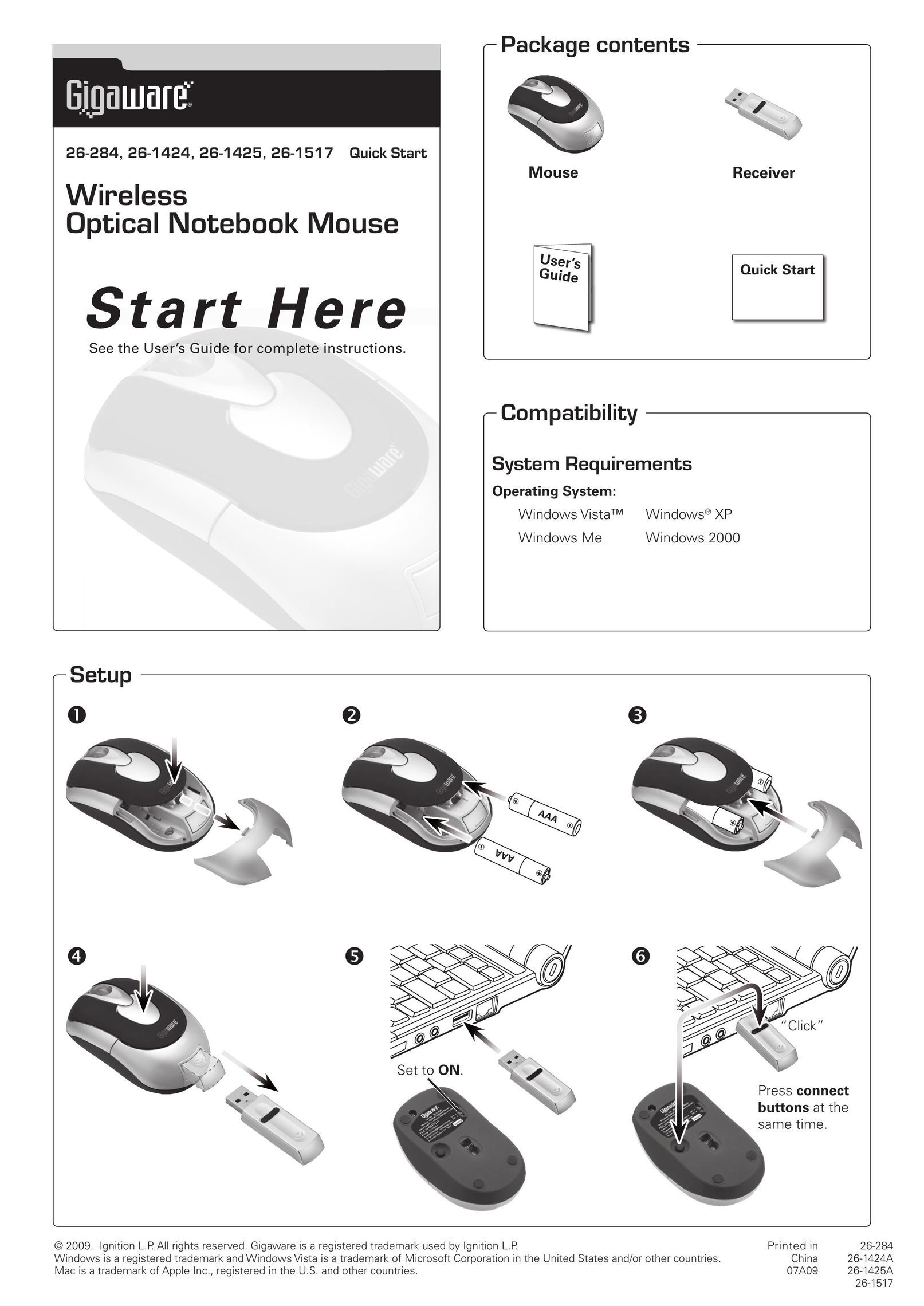 Radio Shack 26-1424A Mouse User Manual