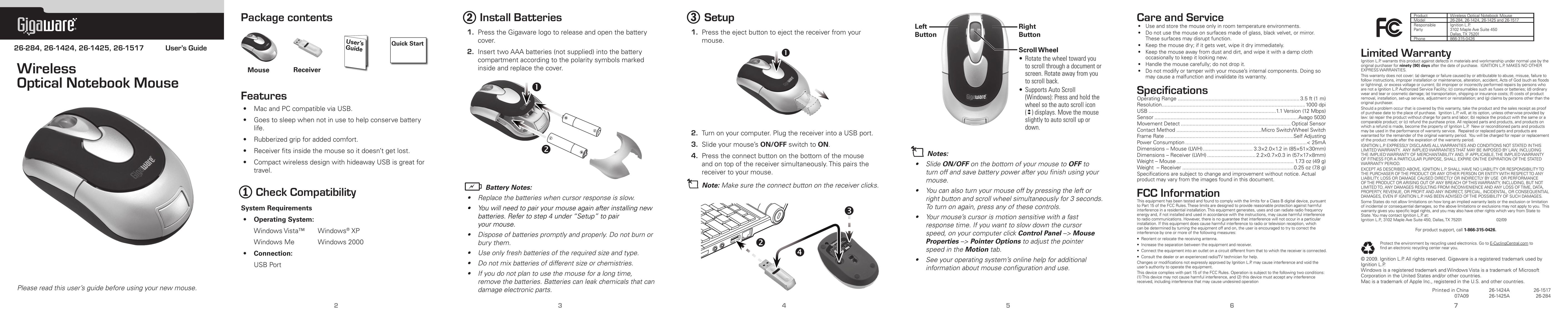 Radio Shack 26-1425 Mouse User Manual