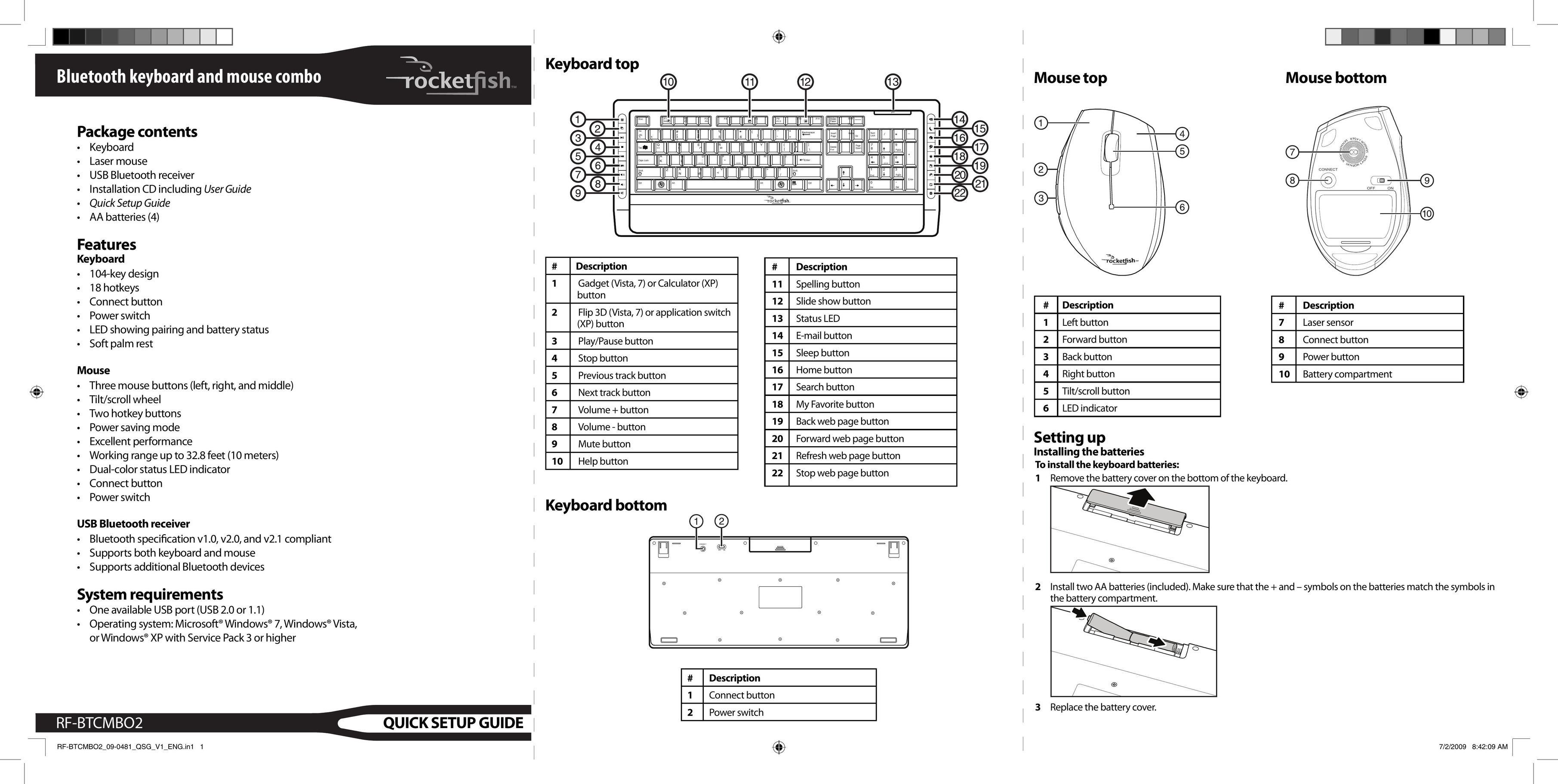 RocketFish RF-BTCMBO2 Mouse User Manual