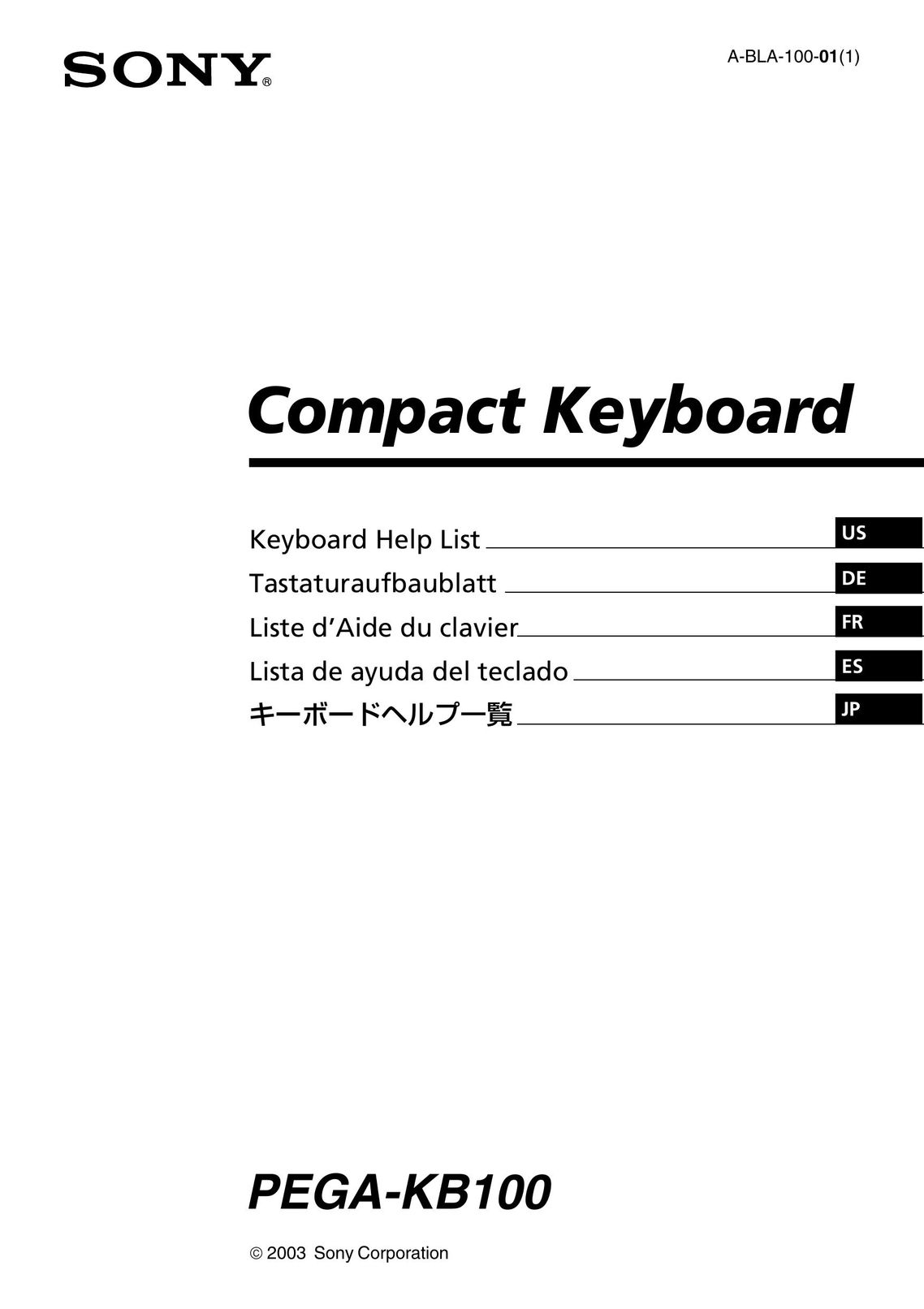 Sony PEGA-KB100 Mouse User Manual