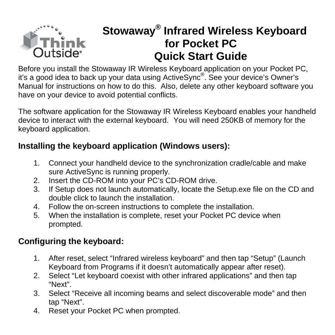 Think Outside Wireless Keyboard Mouse User Manual