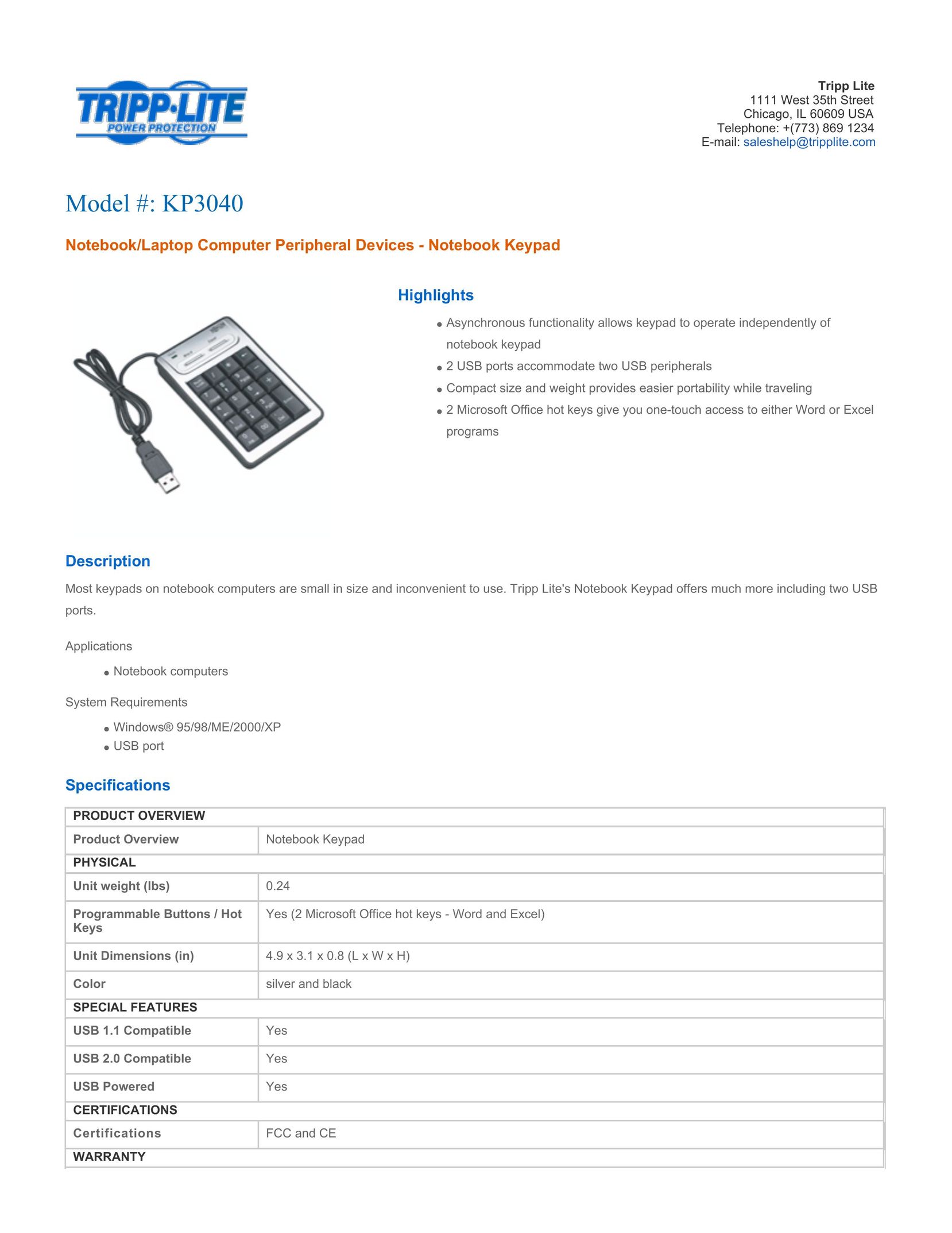 Tripp Lite KP3040 Mouse User Manual