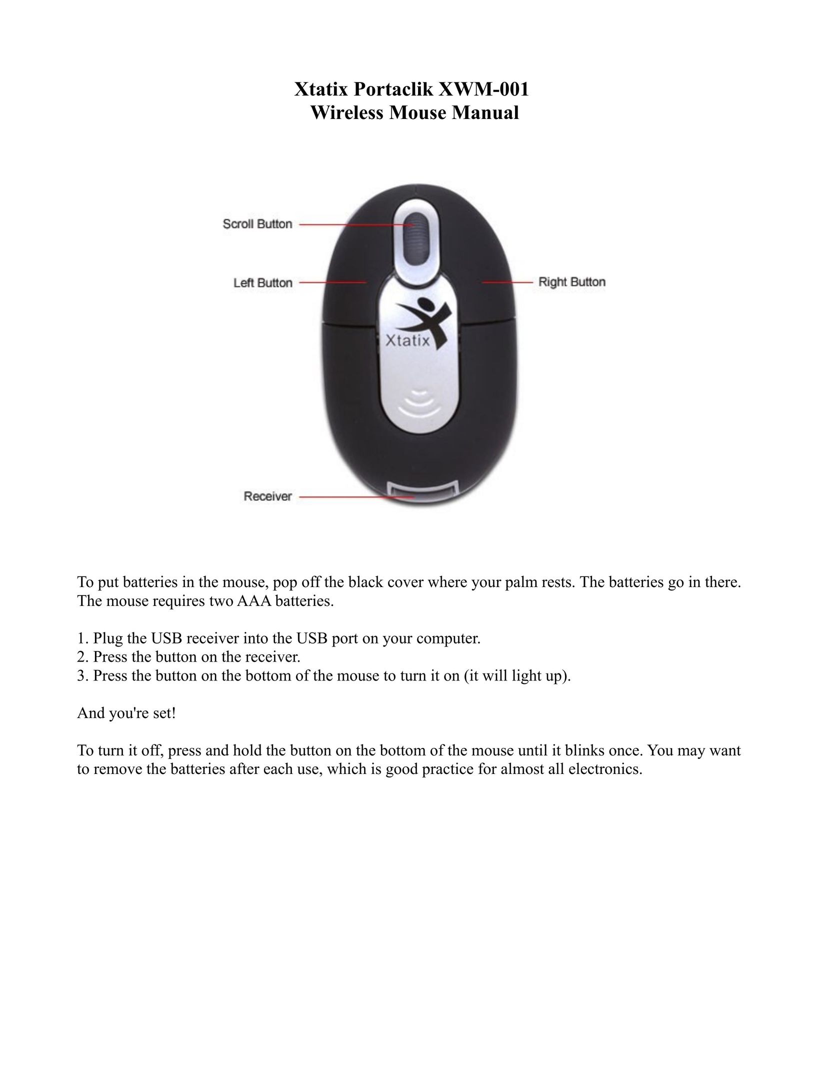 Xtatix XWM-001 Mouse User Manual