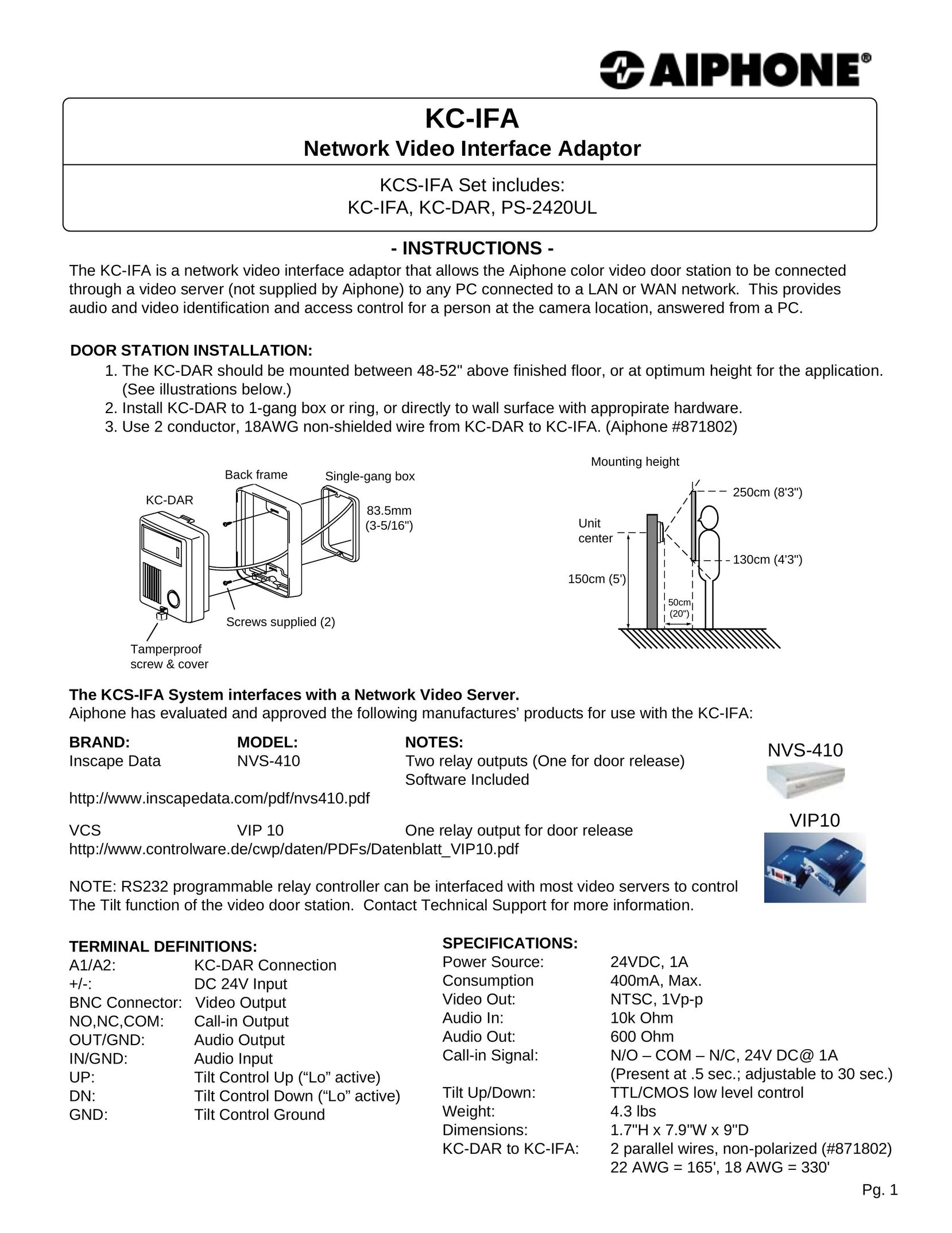 Aiphone KC-IFA Network Cables User Manual