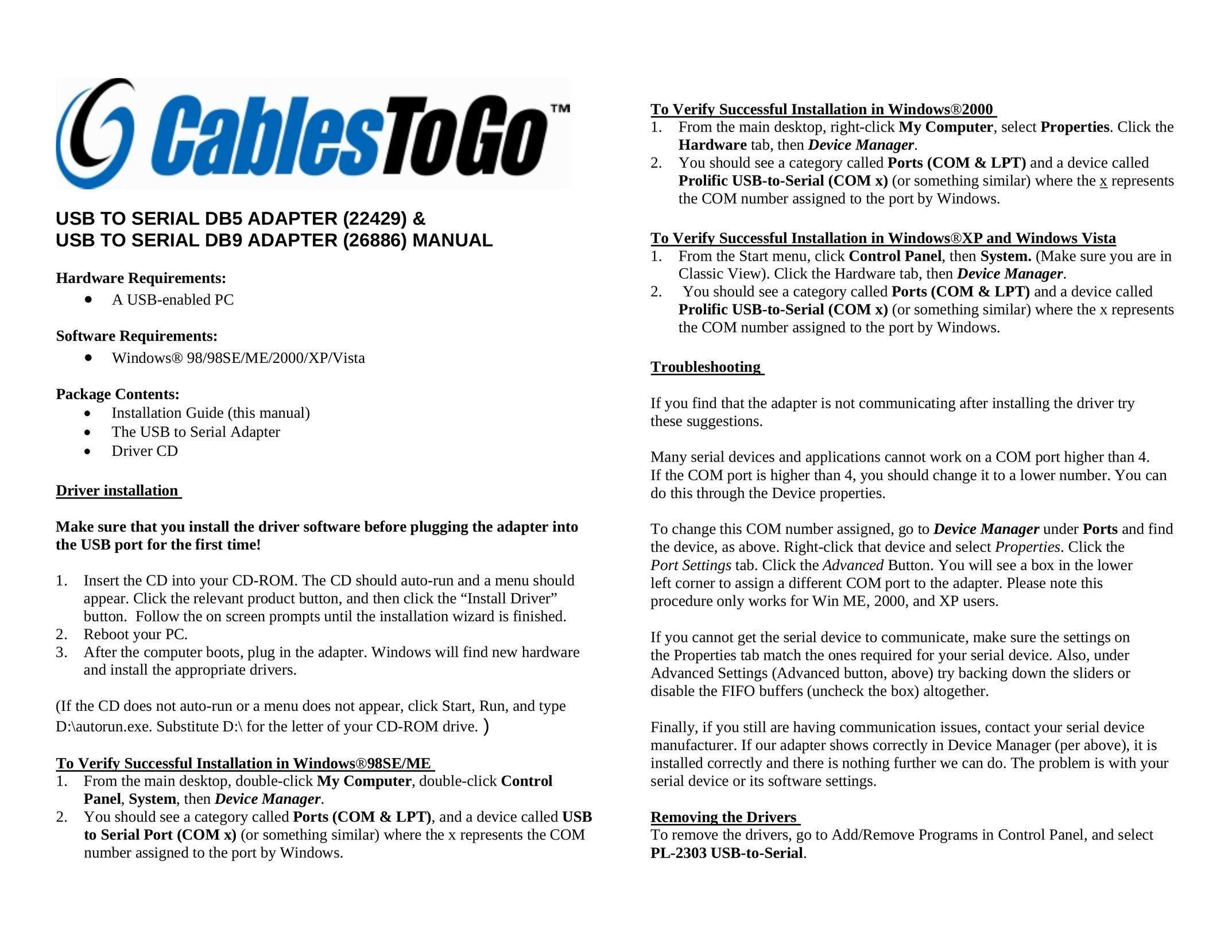 Cables to Go DB5 Network Cables User Manual