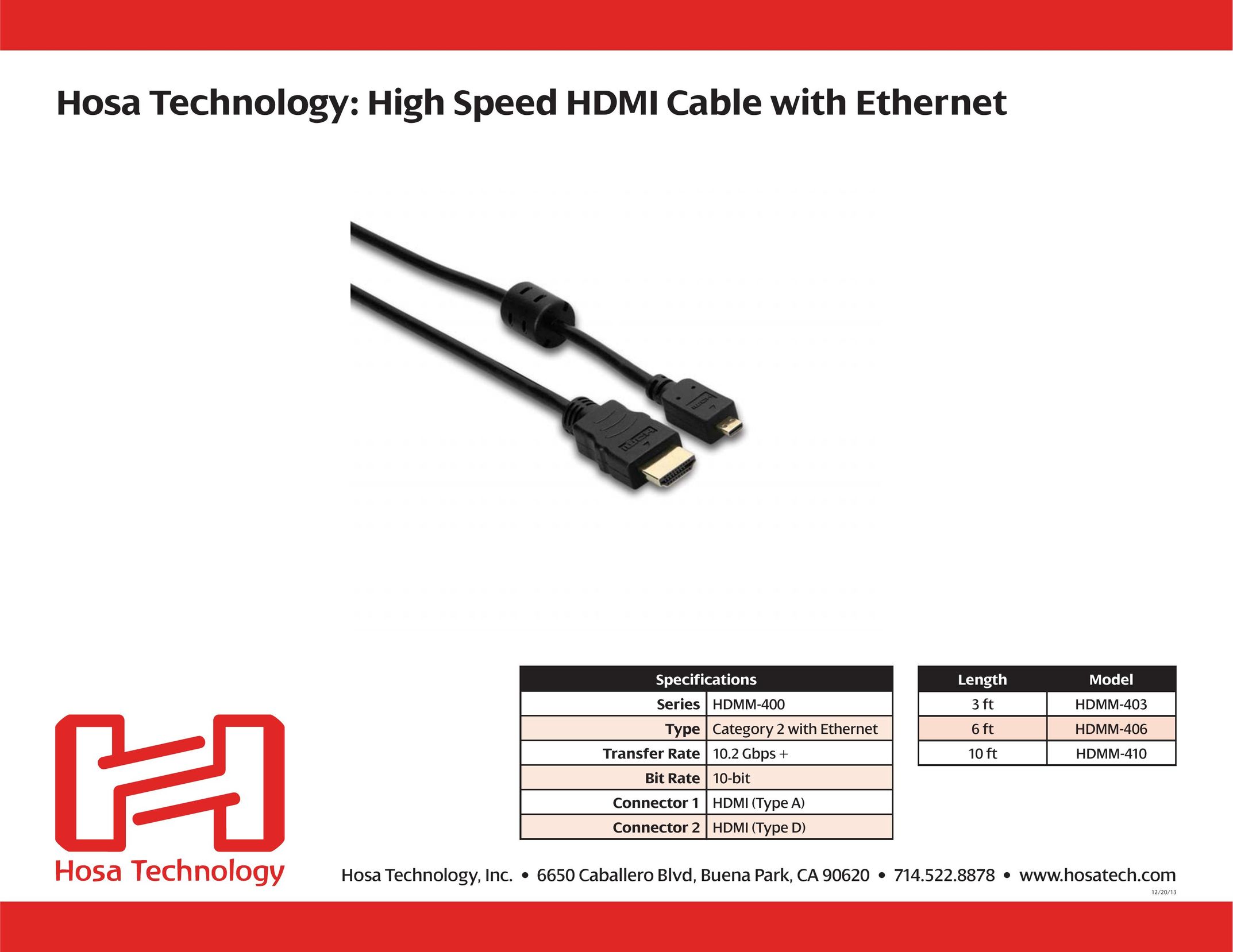 Hosa Technology HDMM-403 Network Cables User Manual