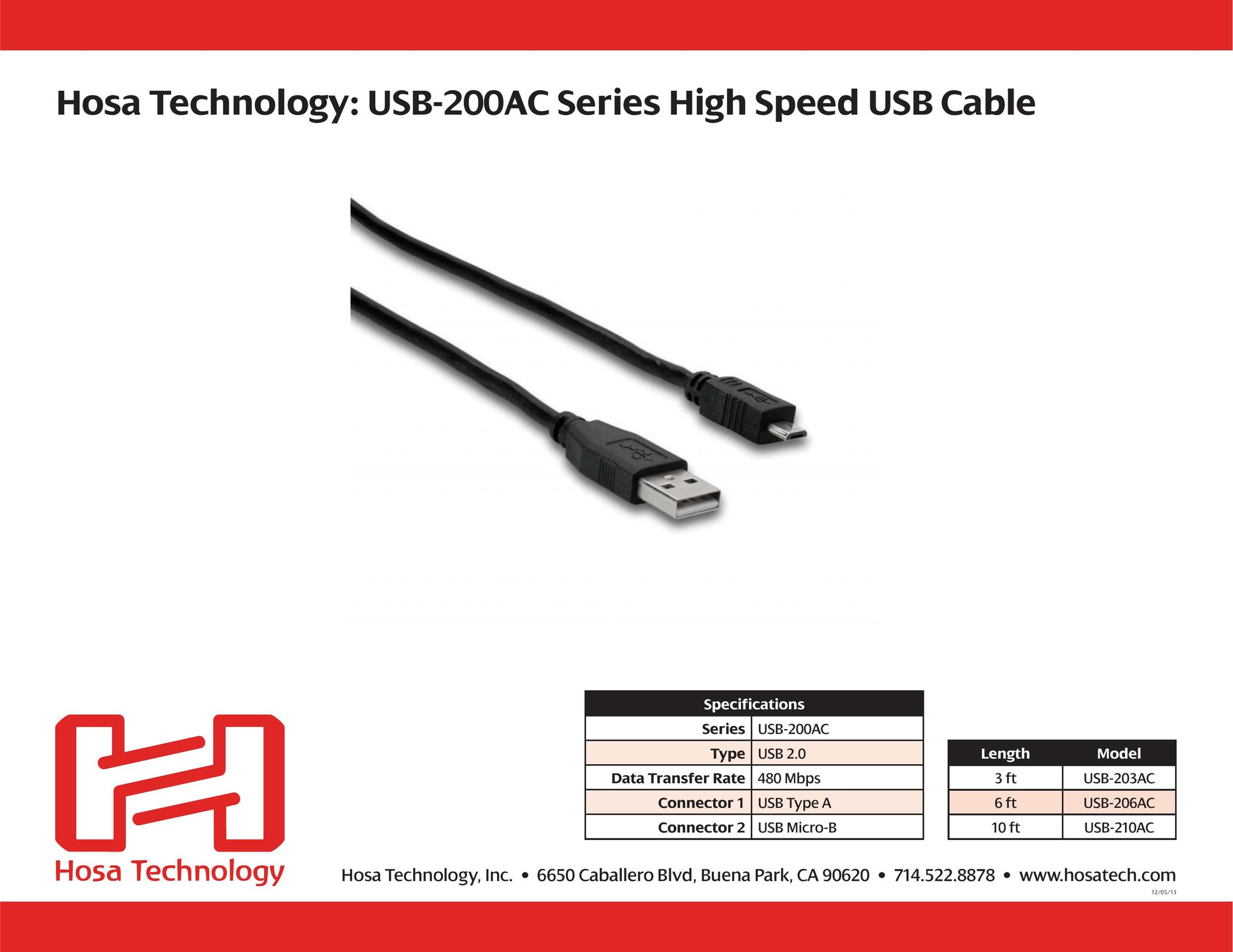 Hosa Technology USB-206AC Network Cables User Manual