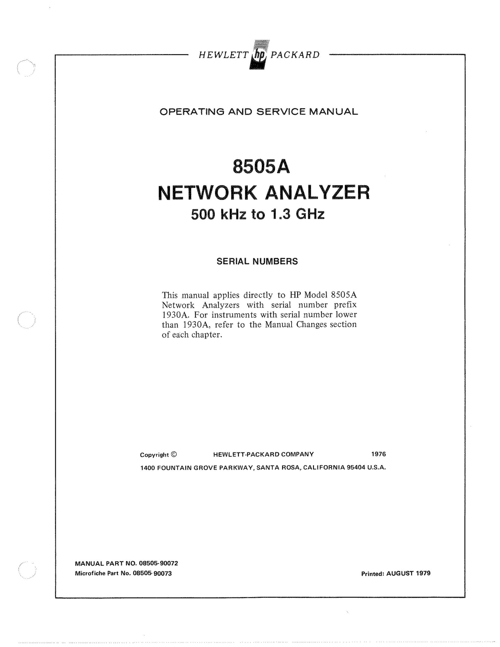 HP (Hewlett-Packard) 8505A Network Cables User Manual